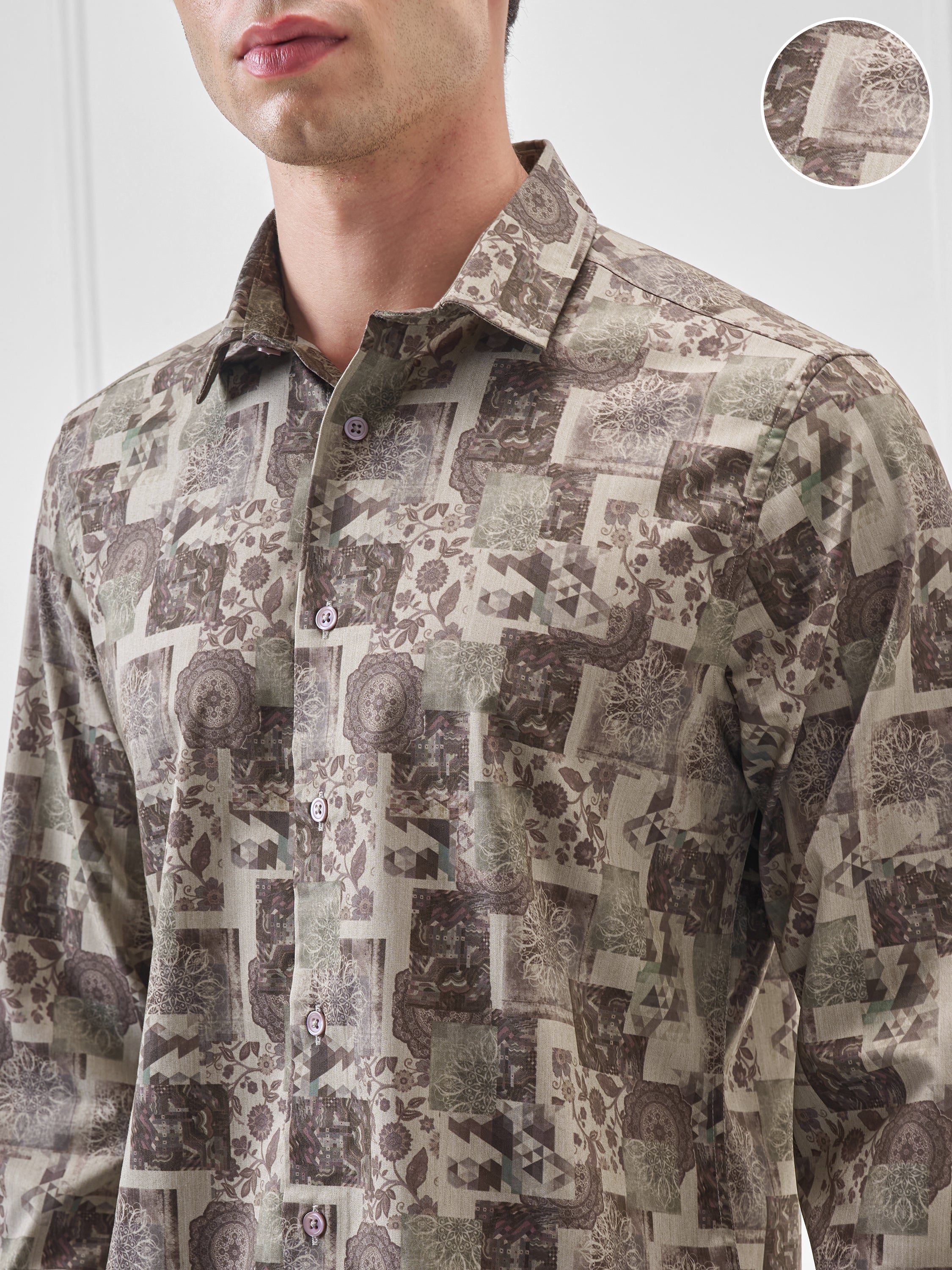Highlander Men Beige Printed Slim Fit Casual Shirt - Beige - Image 5