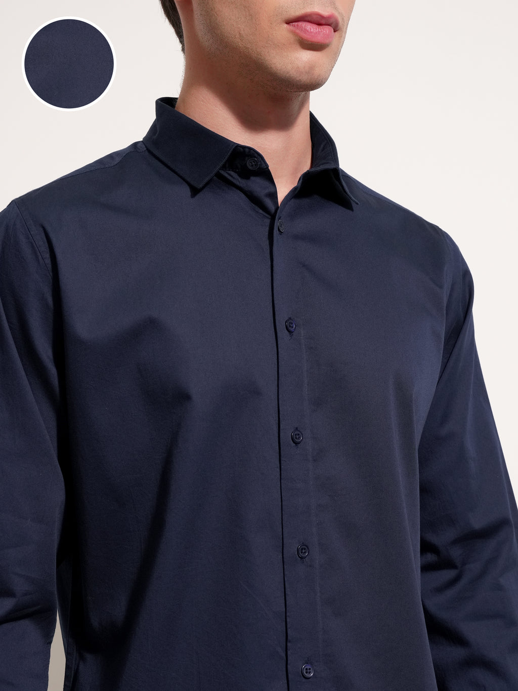 Highlander Men Navy Blue Solid Slim Fit Casual Shirt - Navy Blue - Image 5