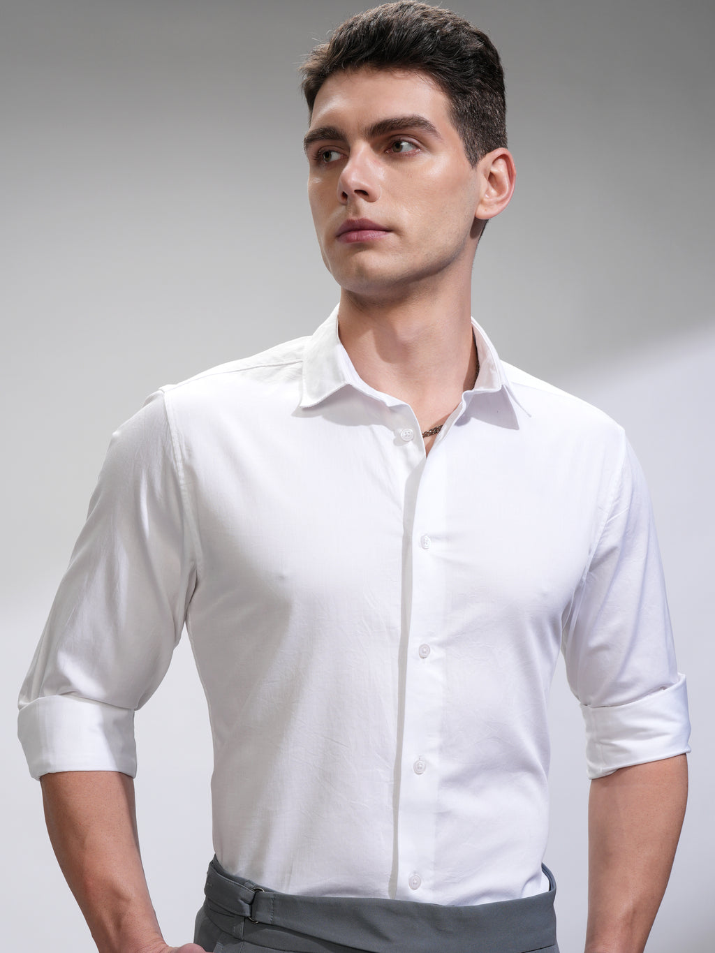 Highlander Men White Solid Slim Fit Casual Shirt - White - Image 1