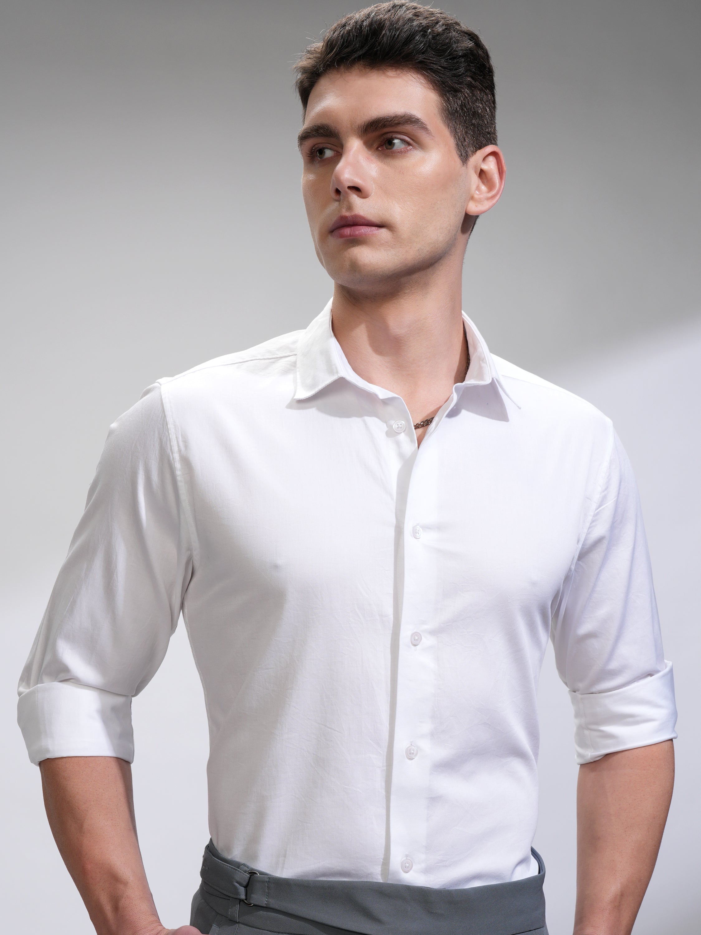 Highlander Men White Solid Slim Fit Casual Shirt - White - Image 1