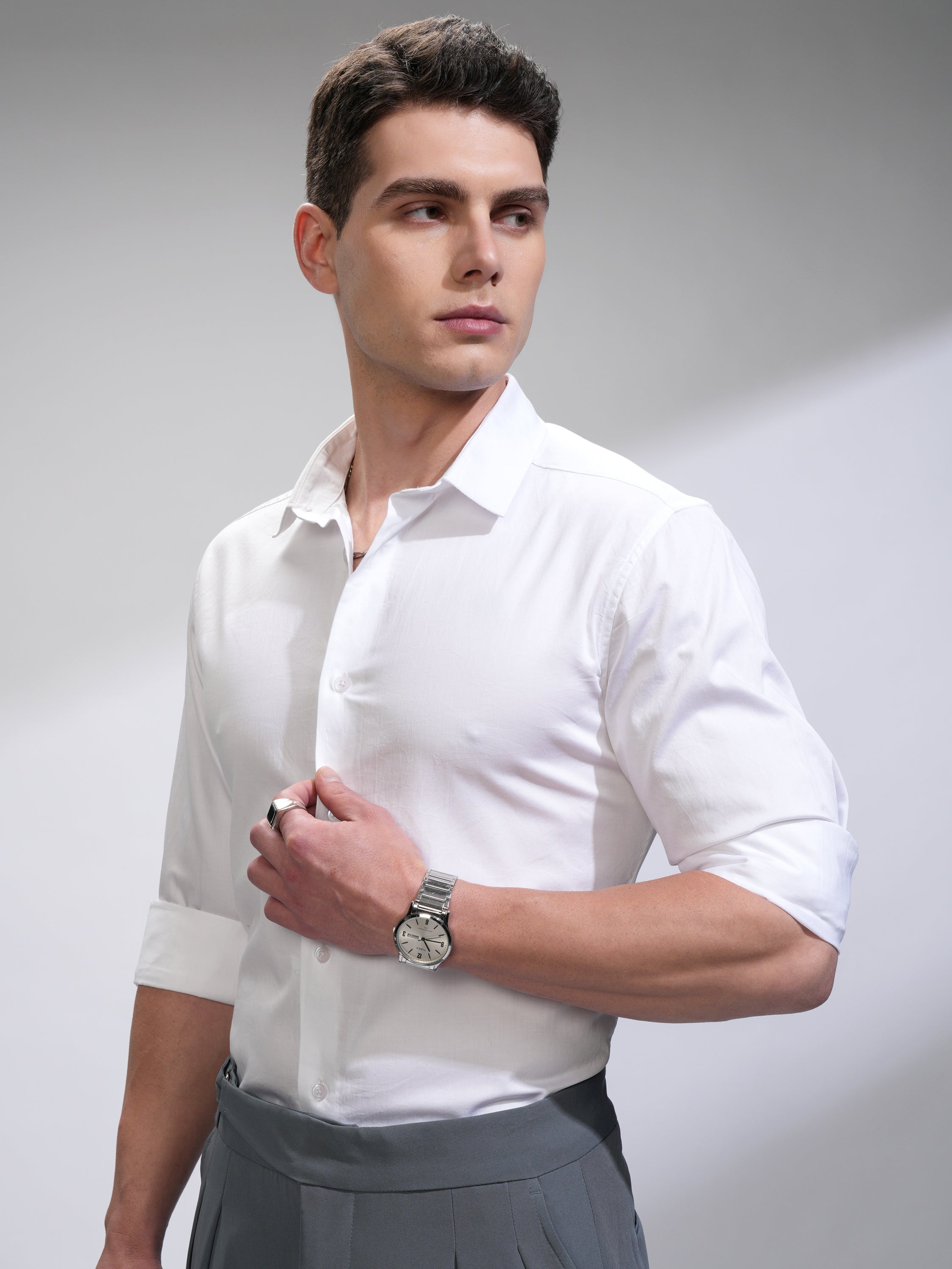 Highlander Men White Solid Slim Fit Casual Shirt - White - Image 4