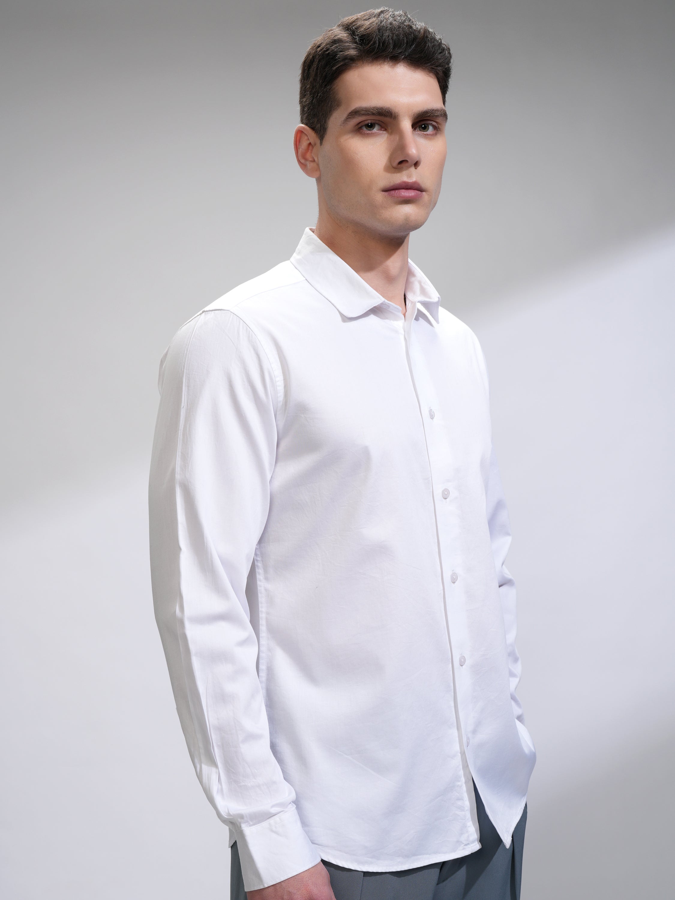 Highlander Men White Solid Slim Fit Casual Shirt - White - Image 6