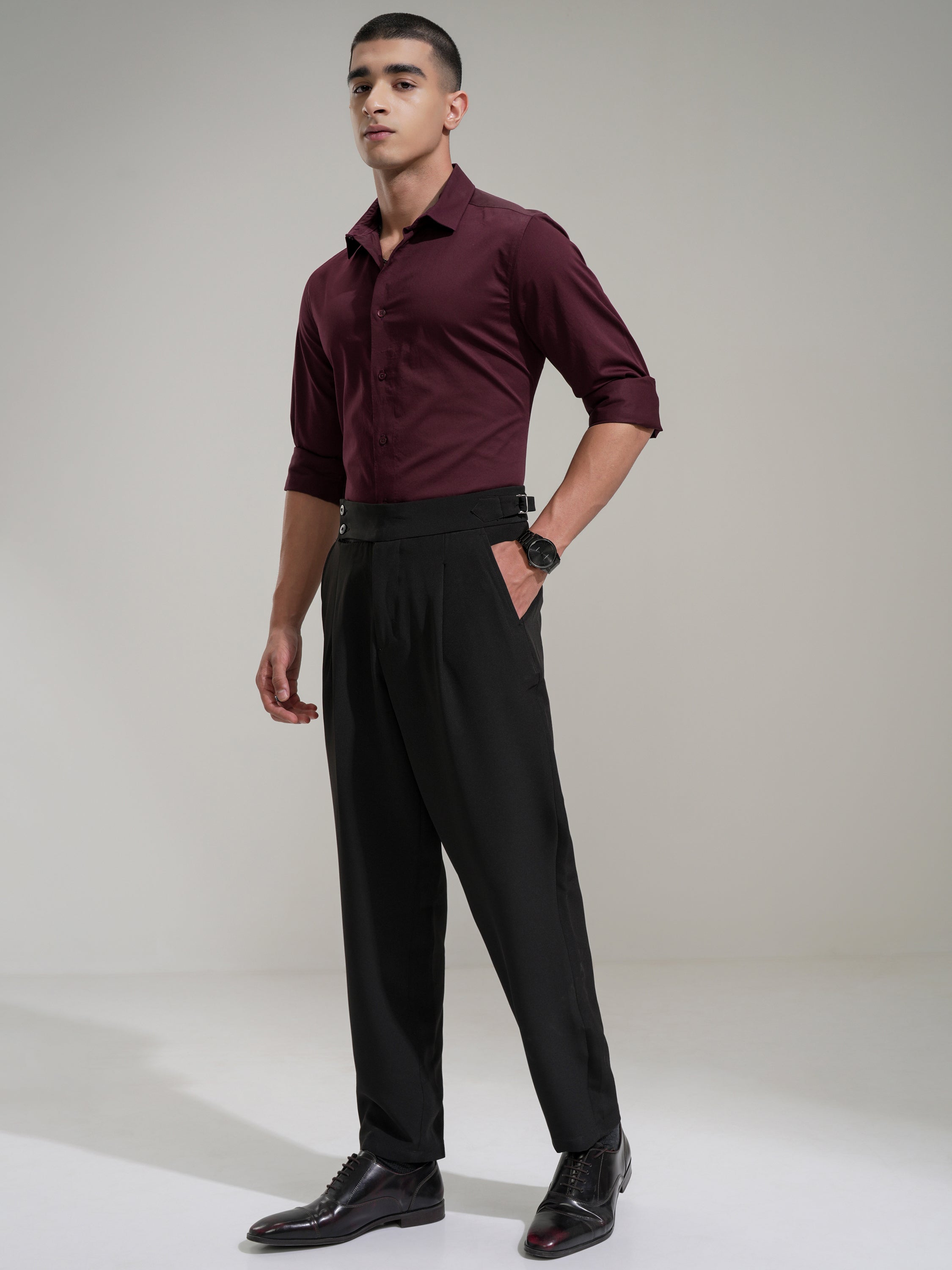 Highlander Men Maroon Solid Slim Fit Casual Shirt - Maroon - Image 2