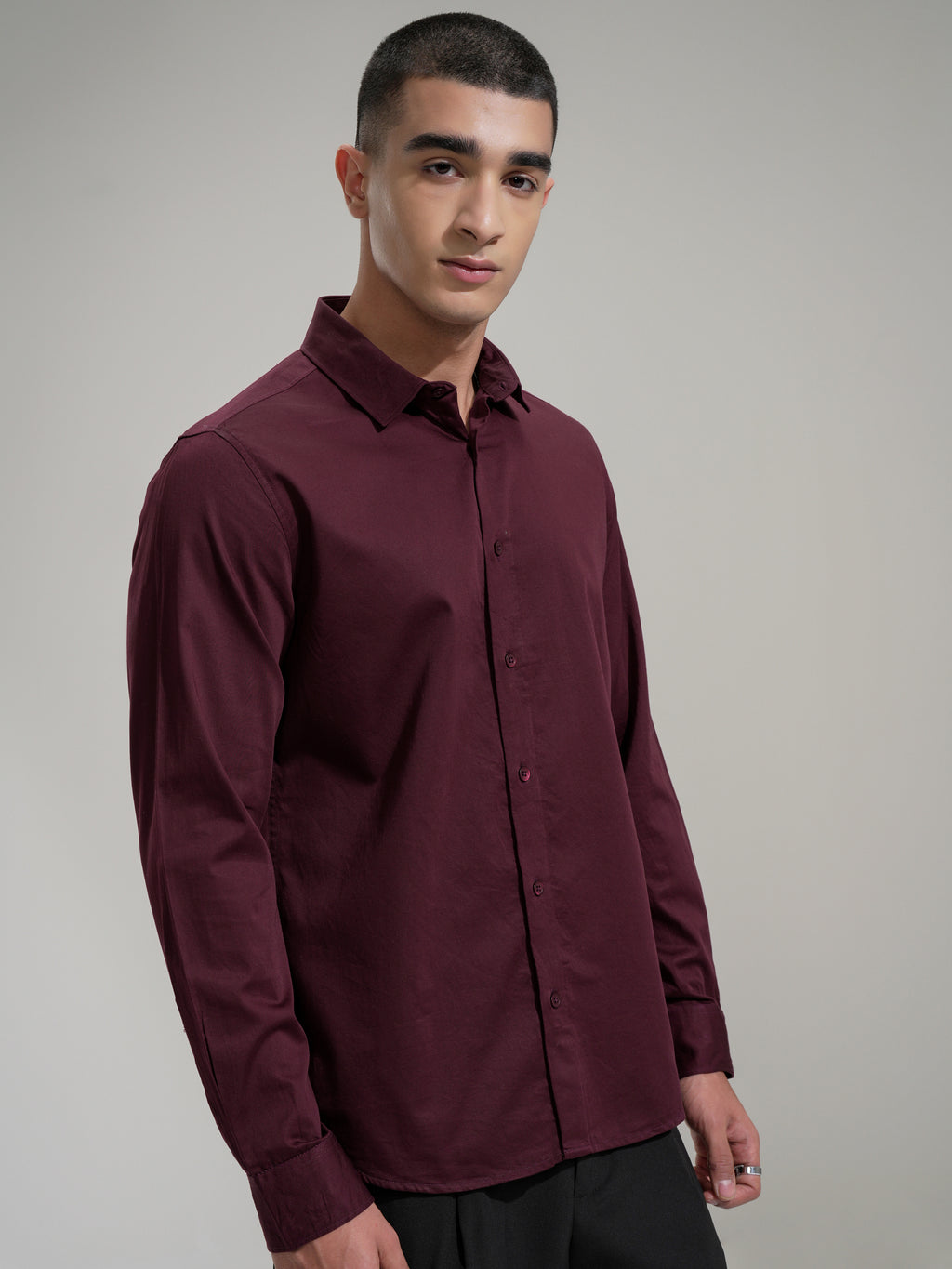 Highlander Men Maroon Solid Slim Fit Casual Shirt - Maroon - Image 6