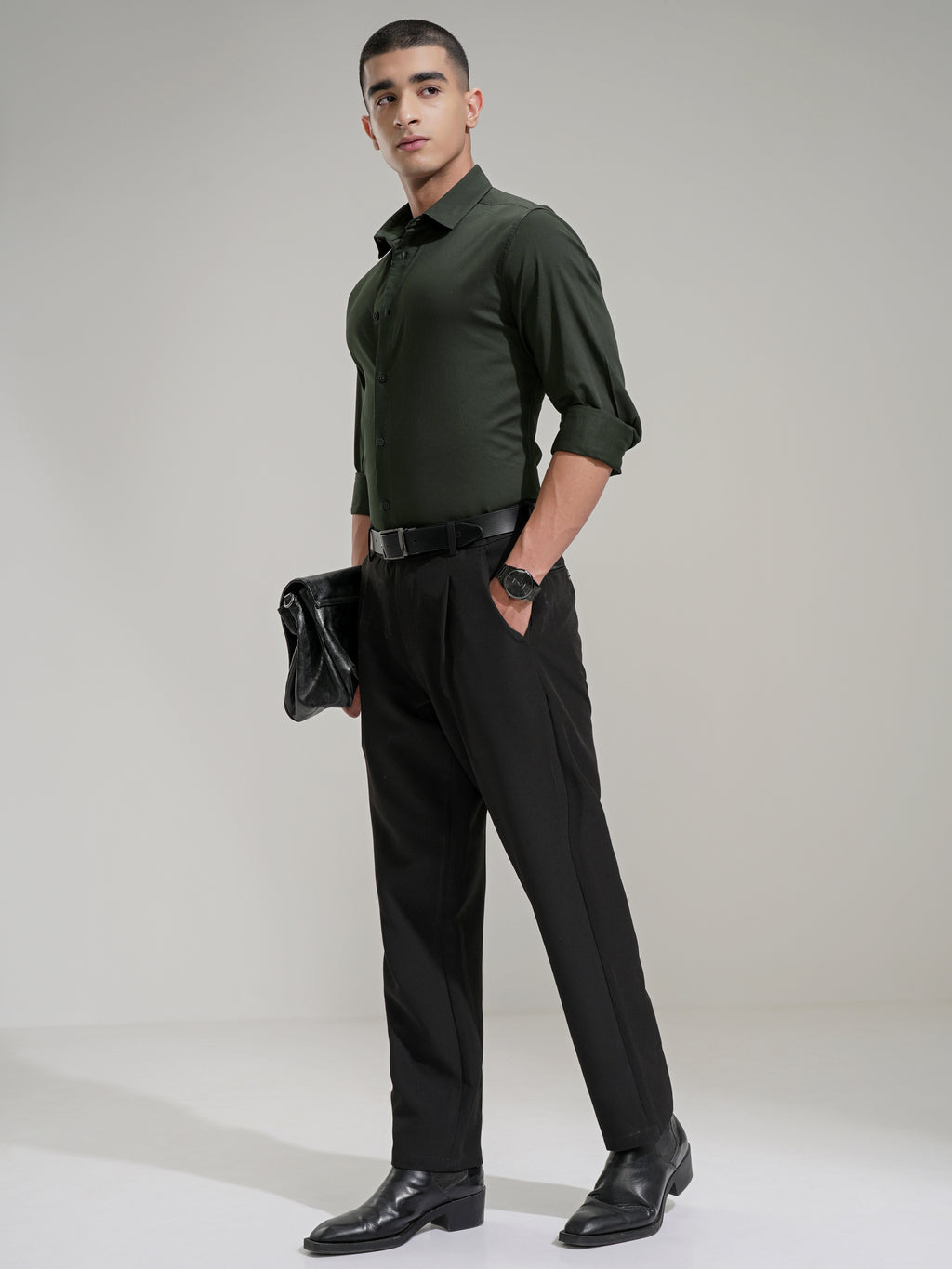 Highlander Men Green Self Design Slim Fit Casual Shirt - Green - Image 2