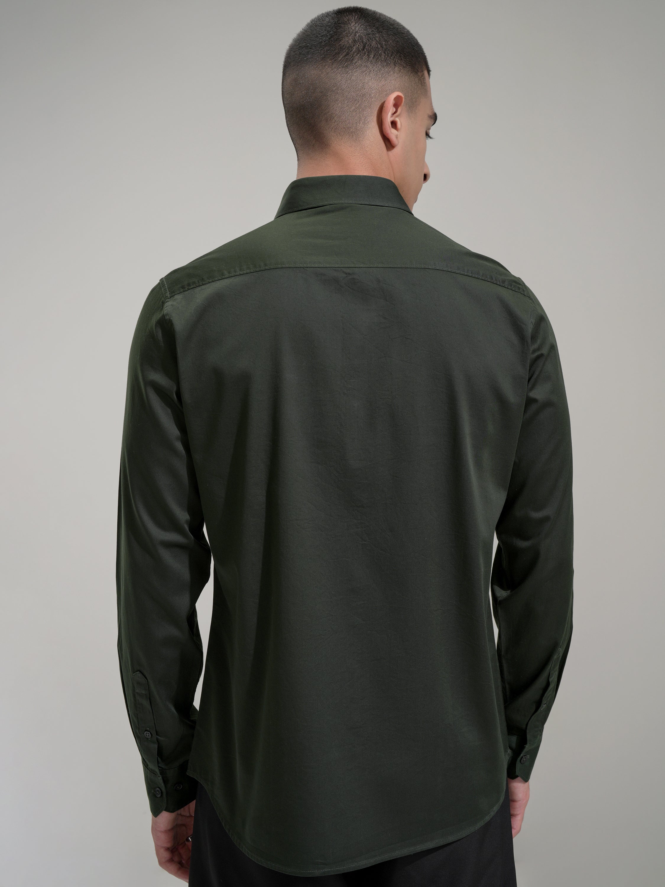 Highlander Men Green Self Design Slim Fit Casual Shirt - Green - Image 3