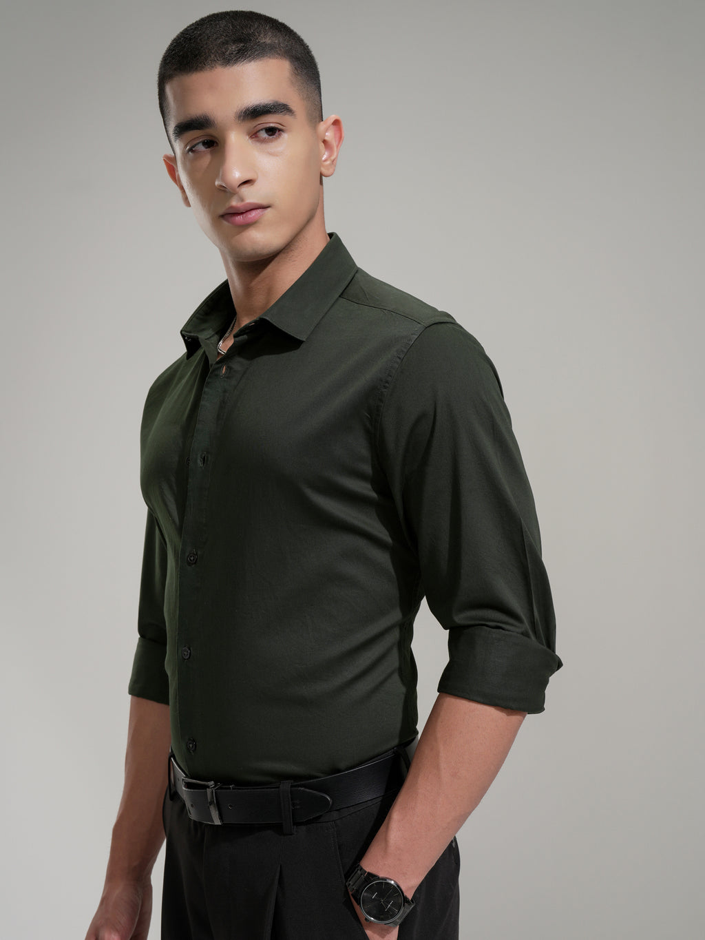 Highlander Men Green Self Design Slim Fit Casual Shirt - Green - Image 4
