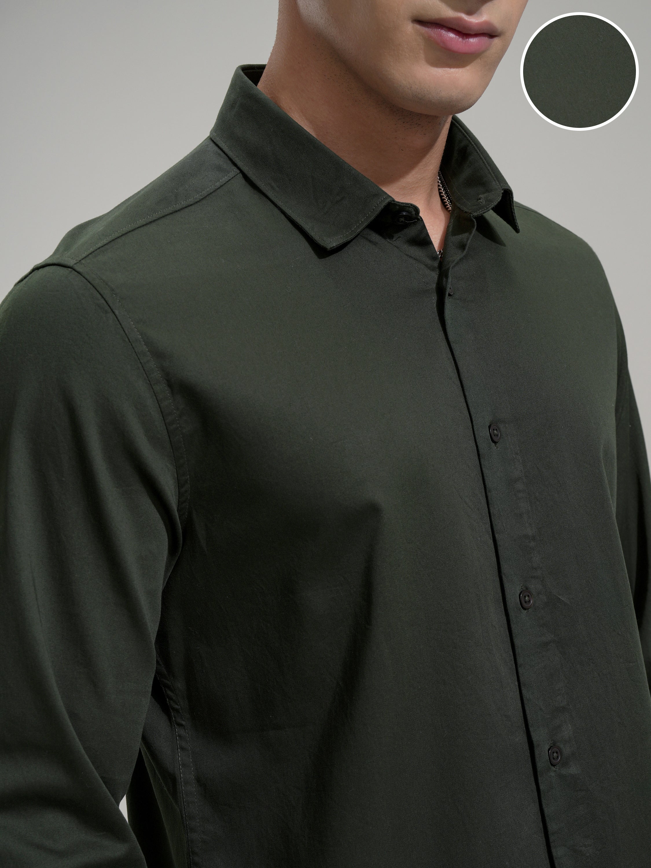 Highlander Men Green Self Design Slim Fit Casual Shirt - Green - Image 5
