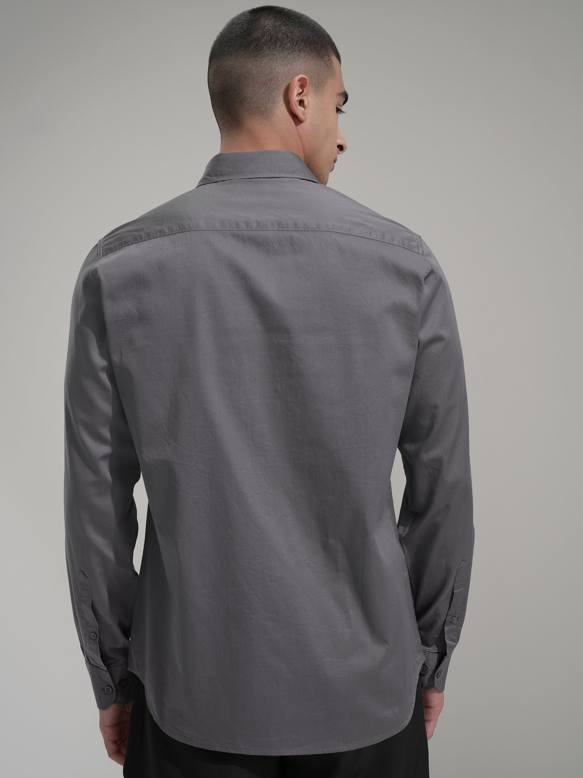 Highlander Men Grey Solid Slim Fit Casual Shirt - Grey - Image 3
