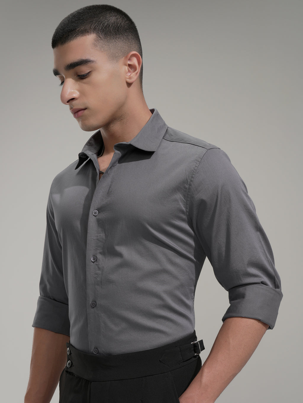 Highlander Men Grey Solid Slim Fit Casual Shirt - Grey - Image 4