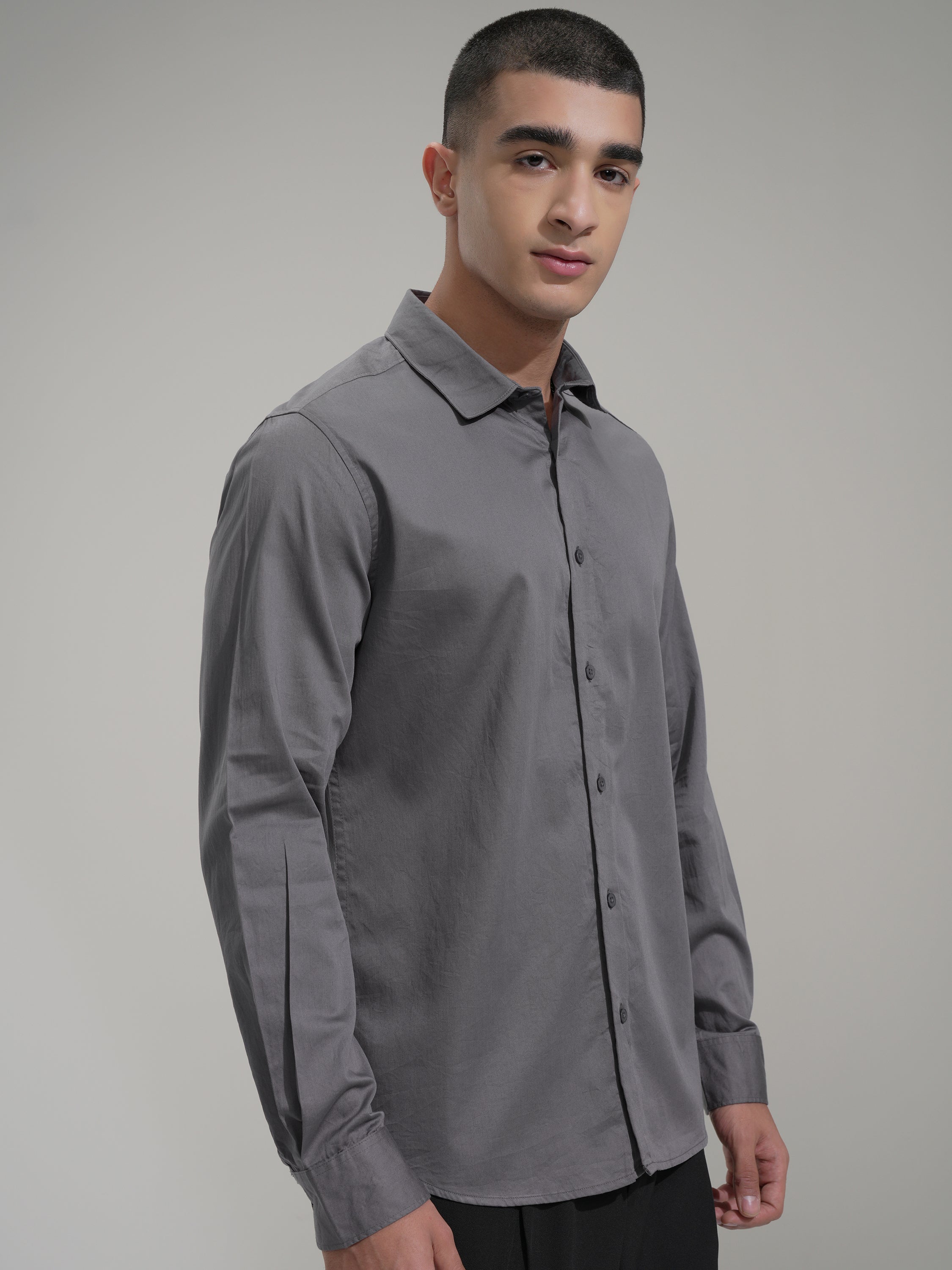 Highlander Men Grey Solid Slim Fit Casual Shirt - Grey - Image 6