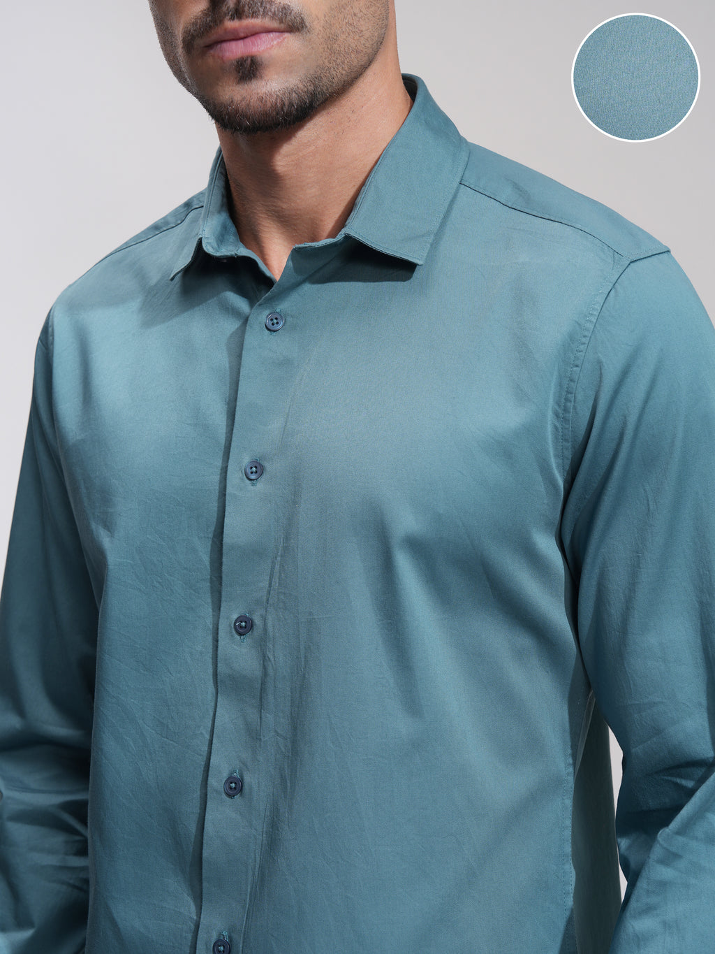 Highlander Men Teal Solid Slim Fit Casual Shirt - Teal - Image 5