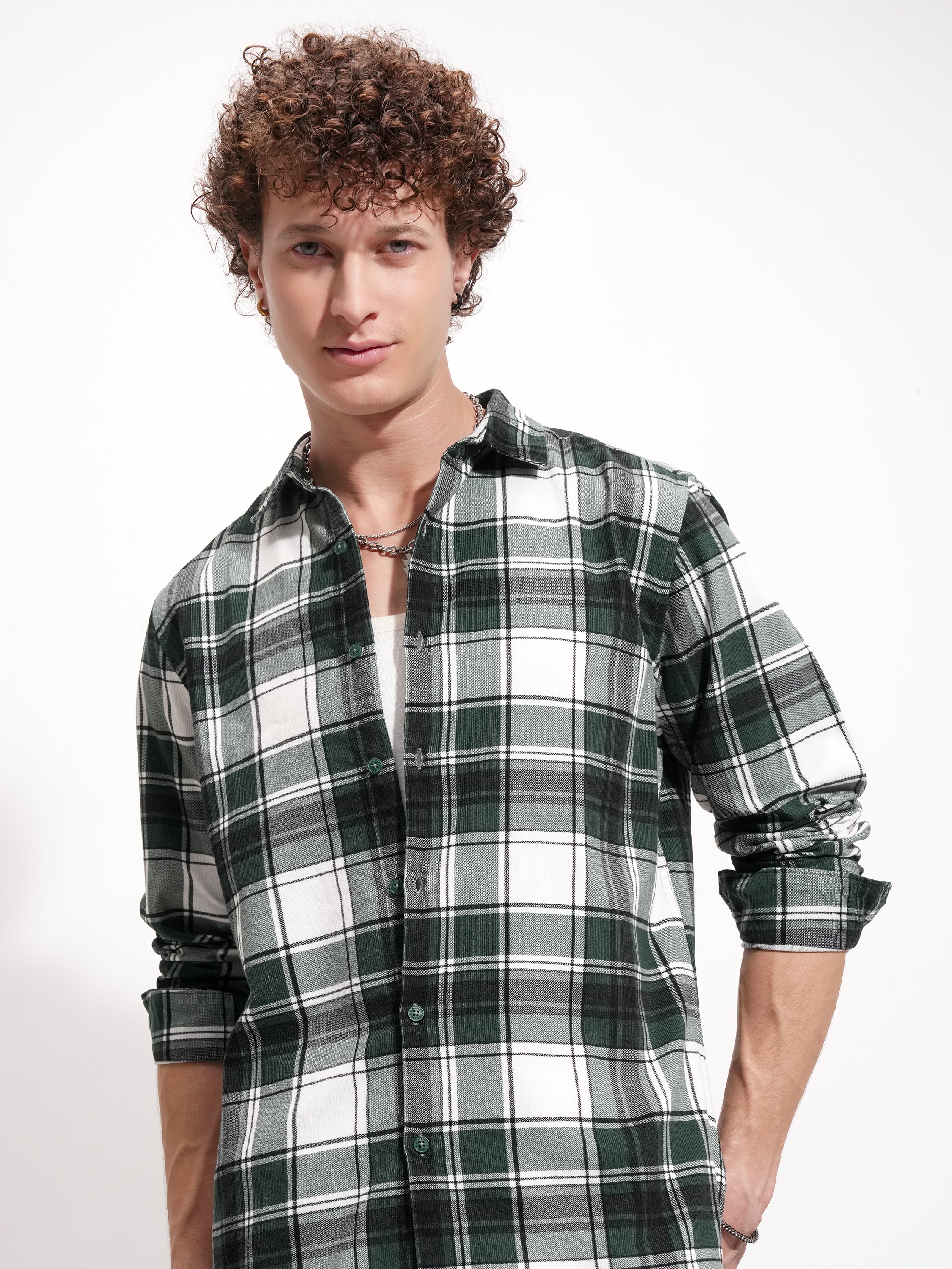 Highlander Men Cream Checked Slim Fit Casual Shirt - Cream - Image 1