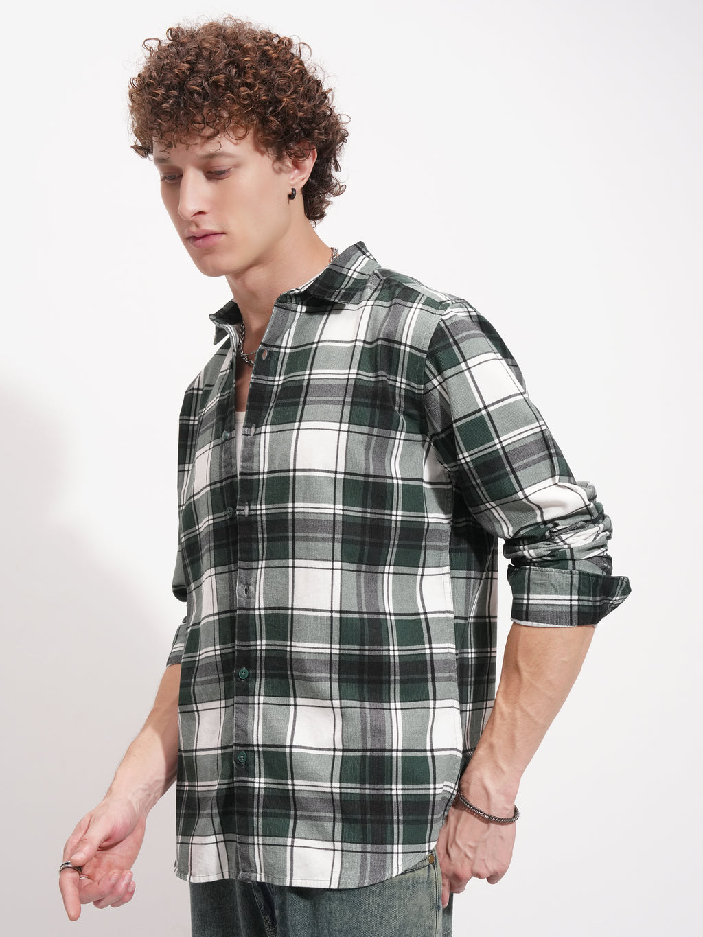 Highlander Men Cream Checked Slim Fit Casual Shirt - Cream - Image 4
