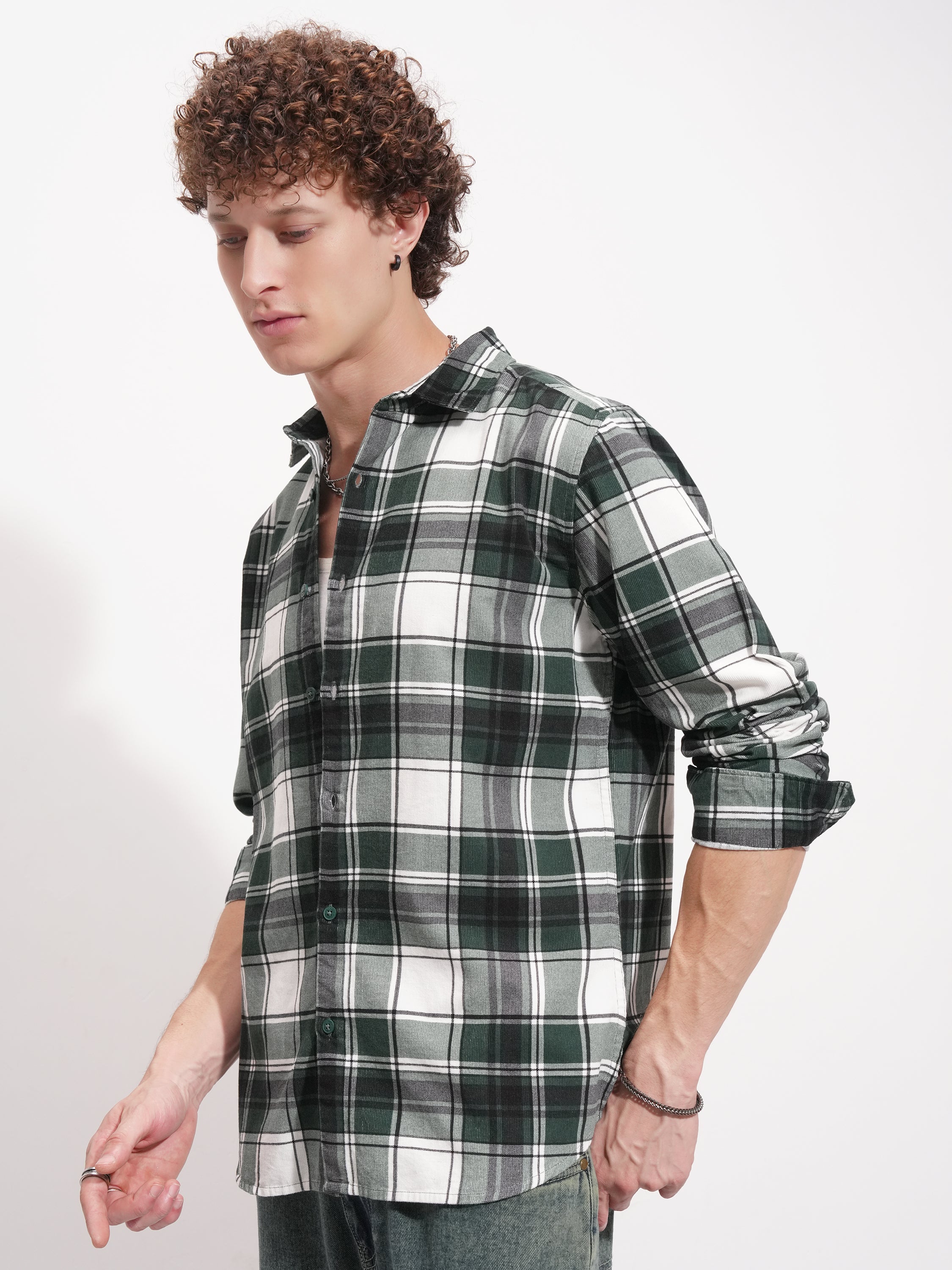 Highlander Men Cream Checked Slim Fit Casual Shirt - Cream - Image 4