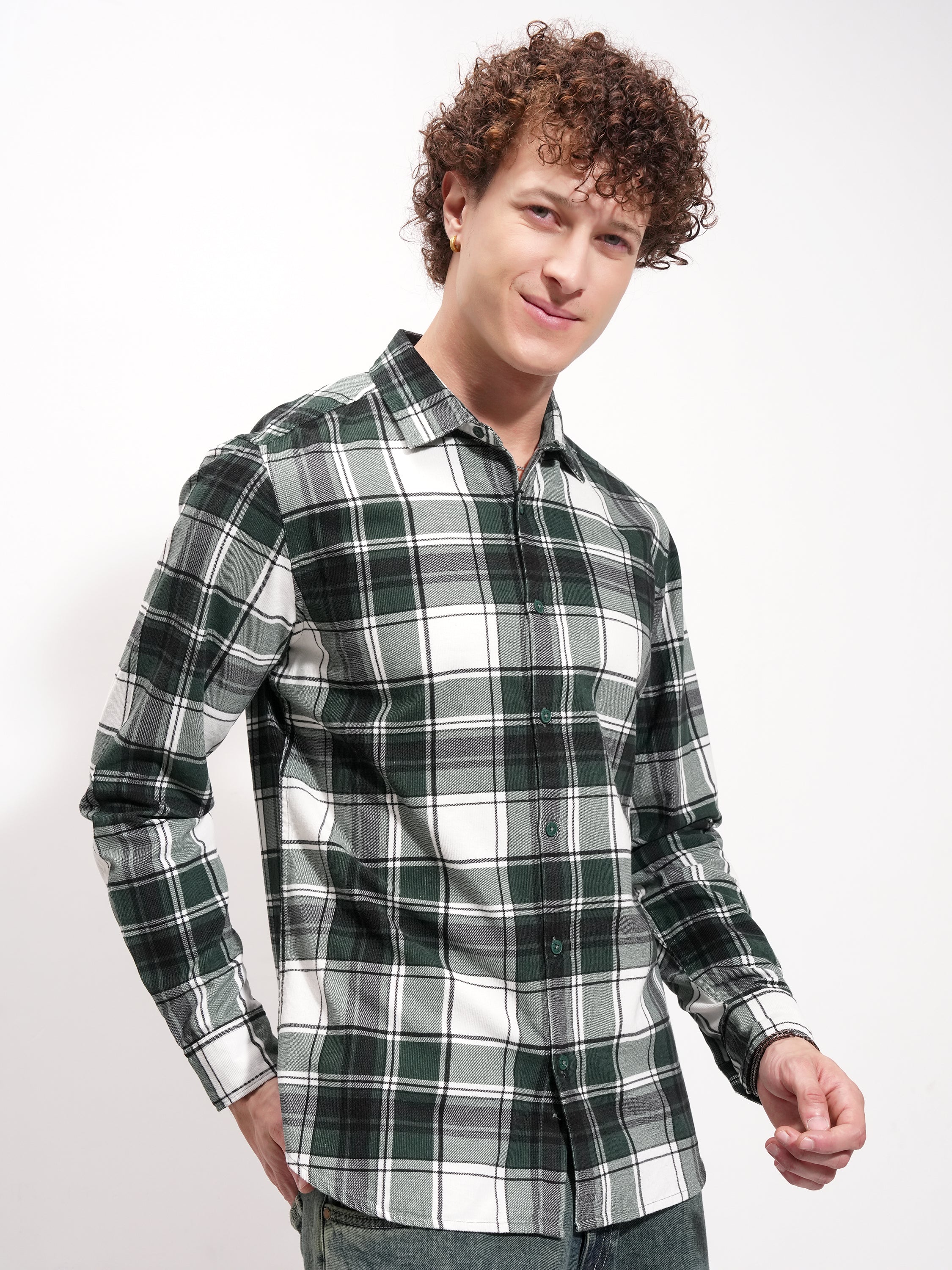 Highlander Men Cream Checked Slim Fit Casual Shirt - Cream - Image 6