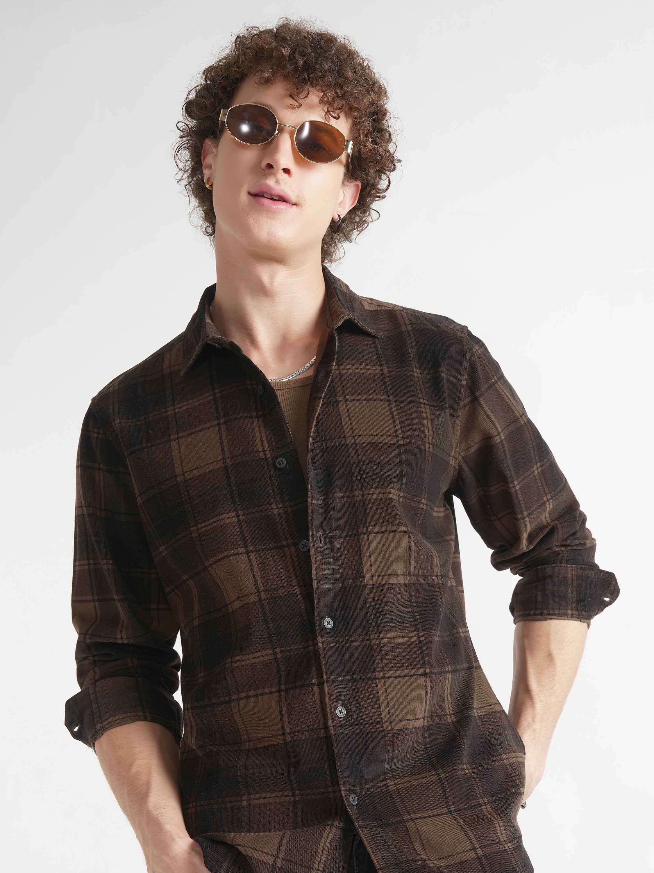Highlander Men Mustard Checked Slim Fit Casual Shirt - Mustard - Image 1