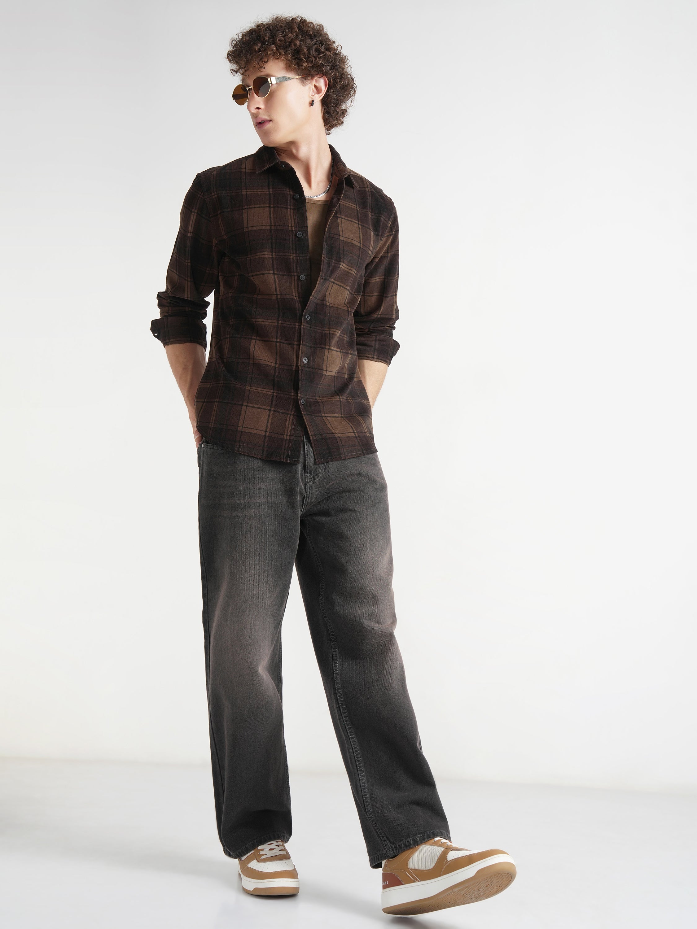 Highlander Men Mustard Checked Slim Fit Casual Shirt - Mustard - Image 2