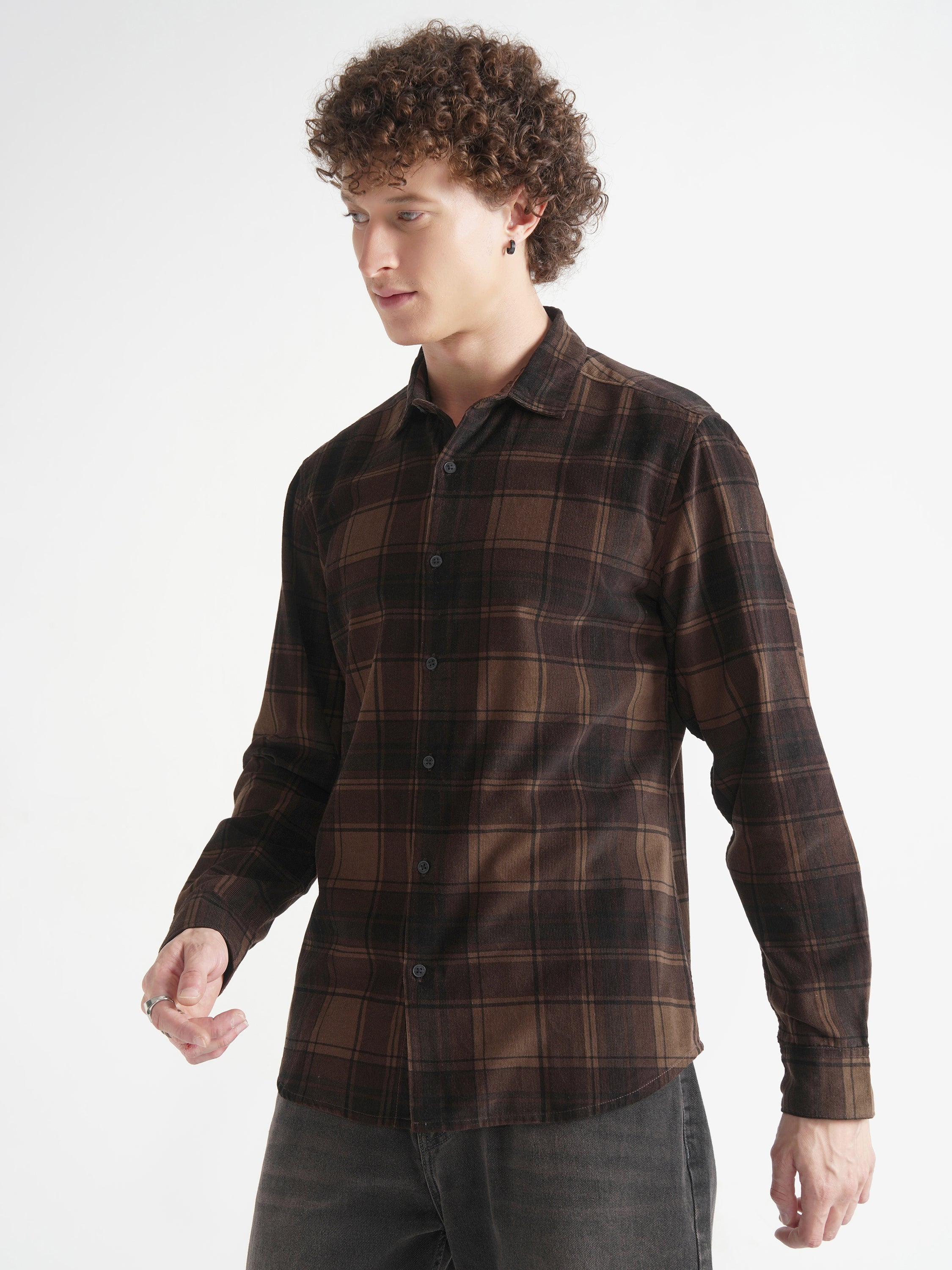 Highlander Men Mustard Checked Slim Fit Casual Shirt - Mustard - Image 4