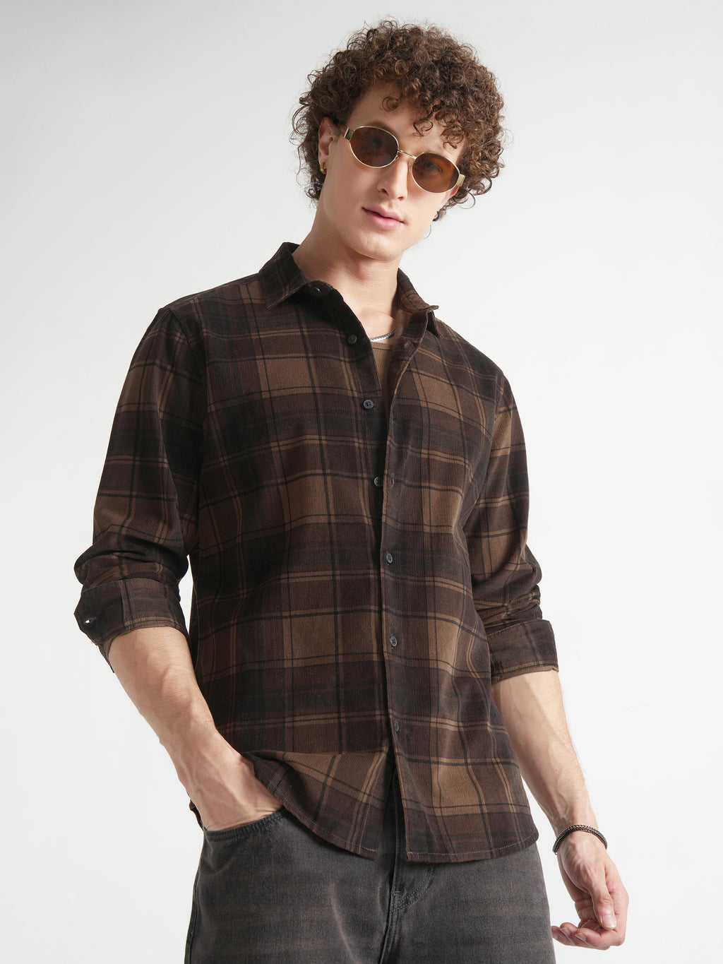 Highlander Men Mustard Checked Slim Fit Casual Shirt - Mustard - Image 6