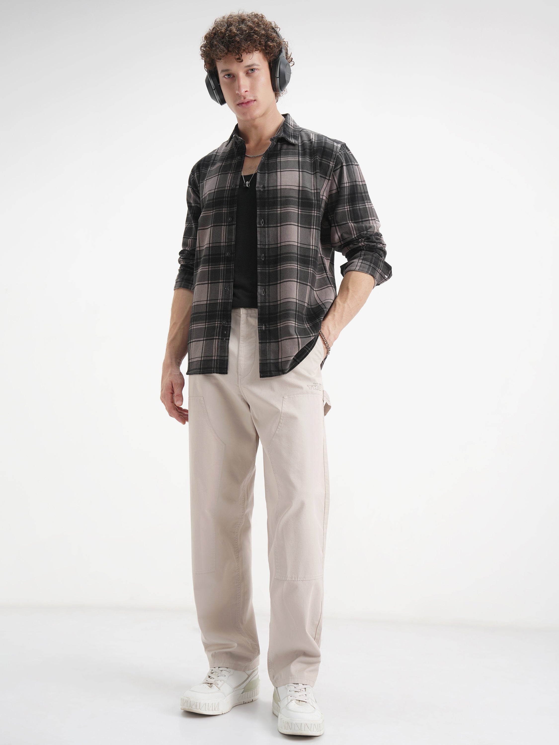 Highlander Men Beige Checked Slim Fit Casual Shirt - Beige - Image 2