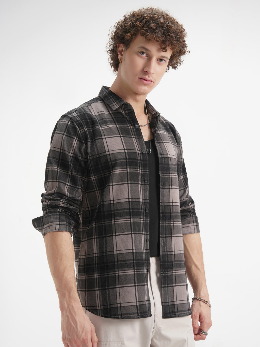 Highlander Men Beige Checked Slim Fit Casual Shirt - Beige - Image 6