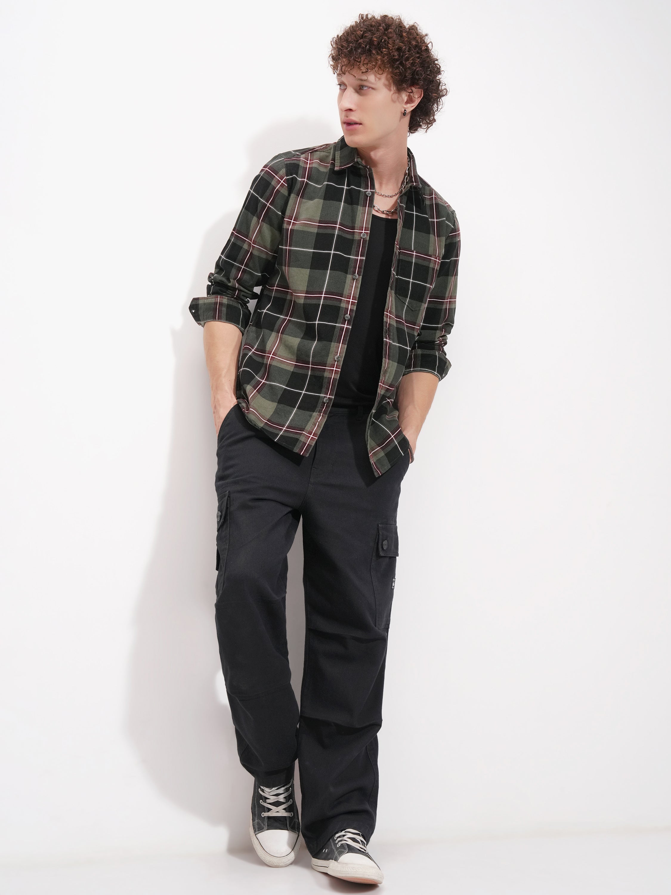 Highlander Men Olive Checked Slim Fit Casual Shirt - Olive - Image 2