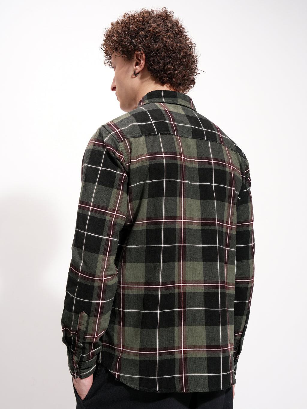 Highlander Men Olive Checked Slim Fit Casual Shirt - Olive - Image 3