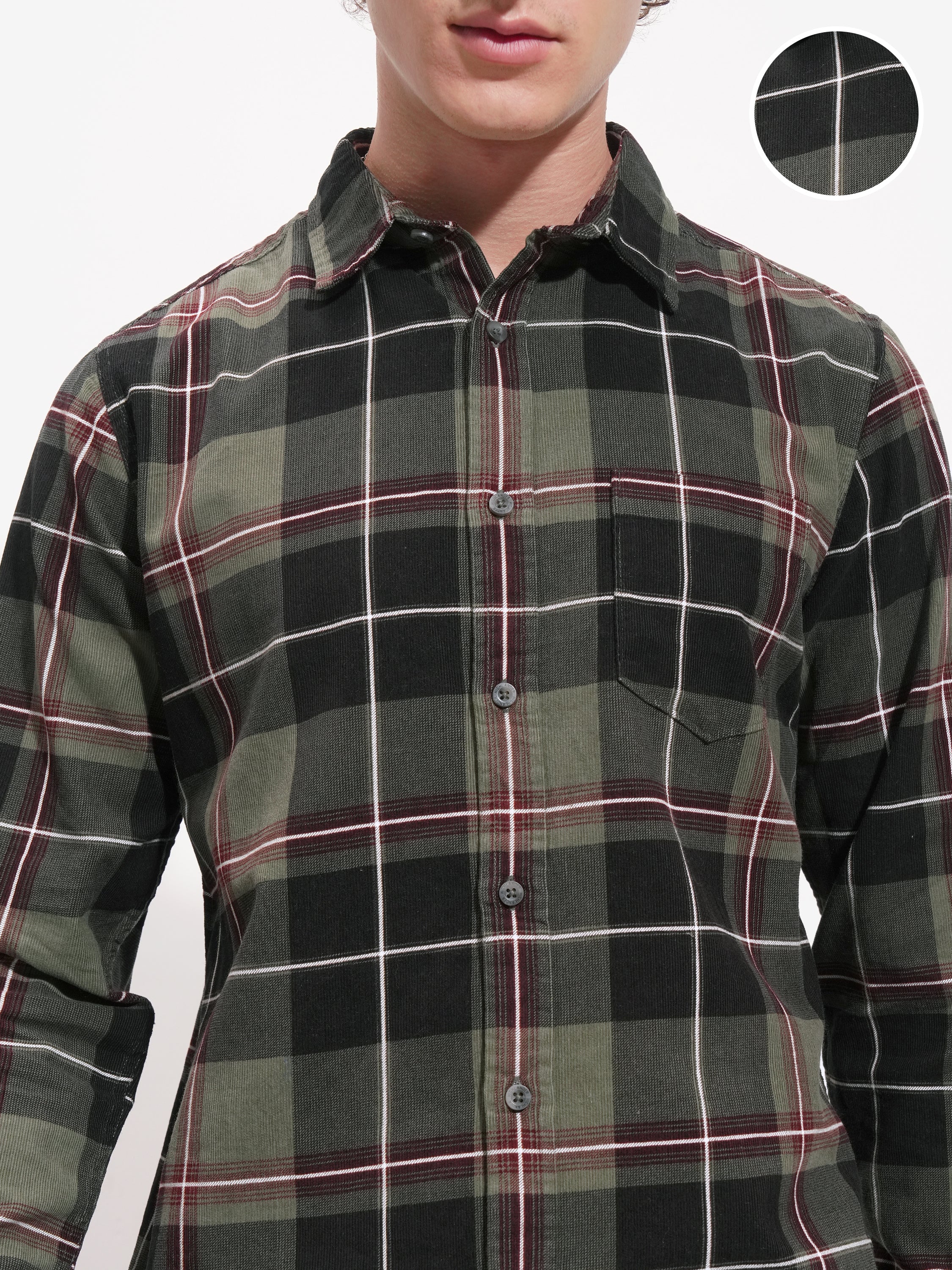 Highlander Men Olive Checked Slim Fit Casual Shirt - Olive - Image 5