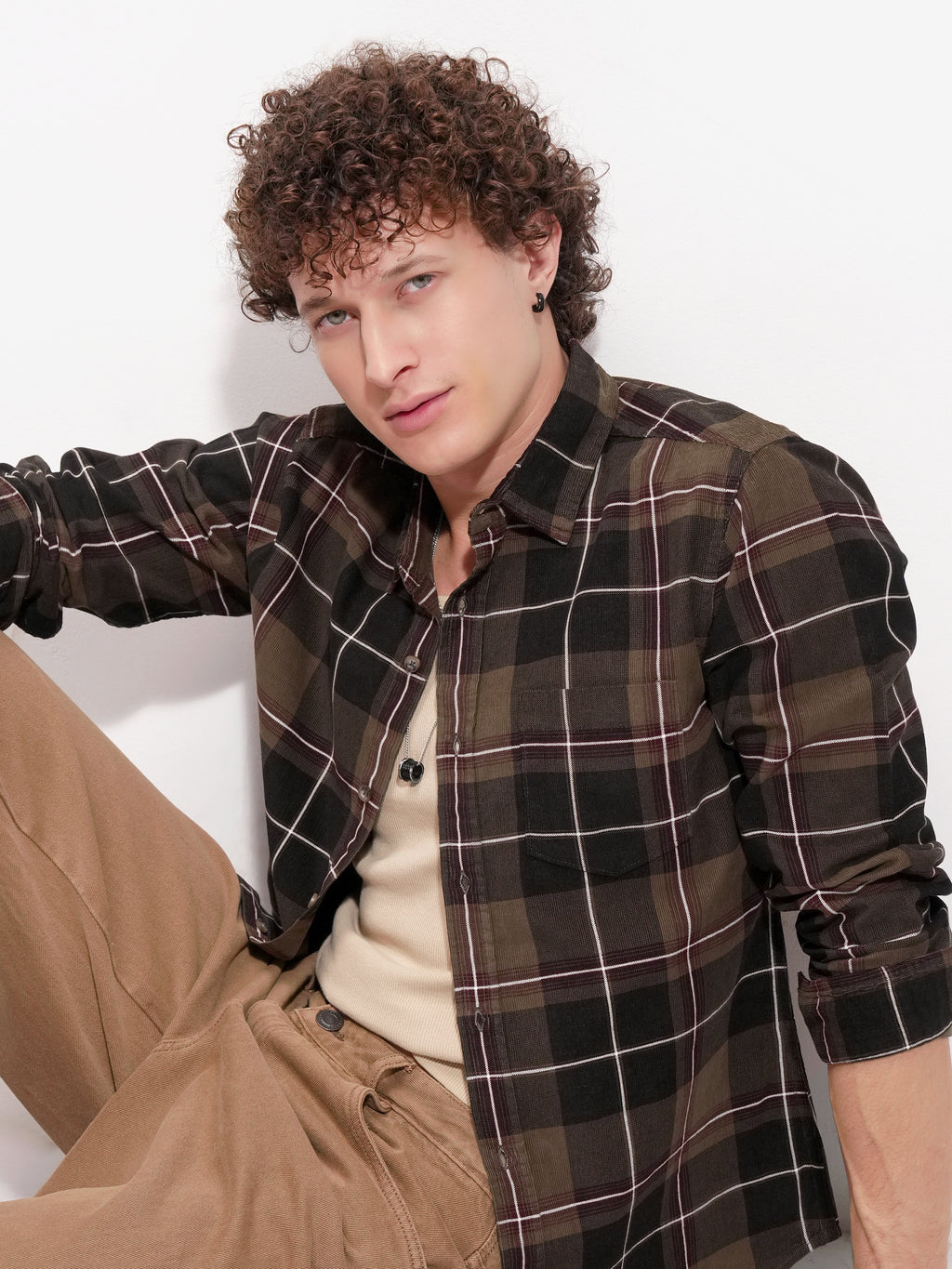 Highlander Men Mustard Checked Slim Fit Casual Shirt - Mustard - Image 1