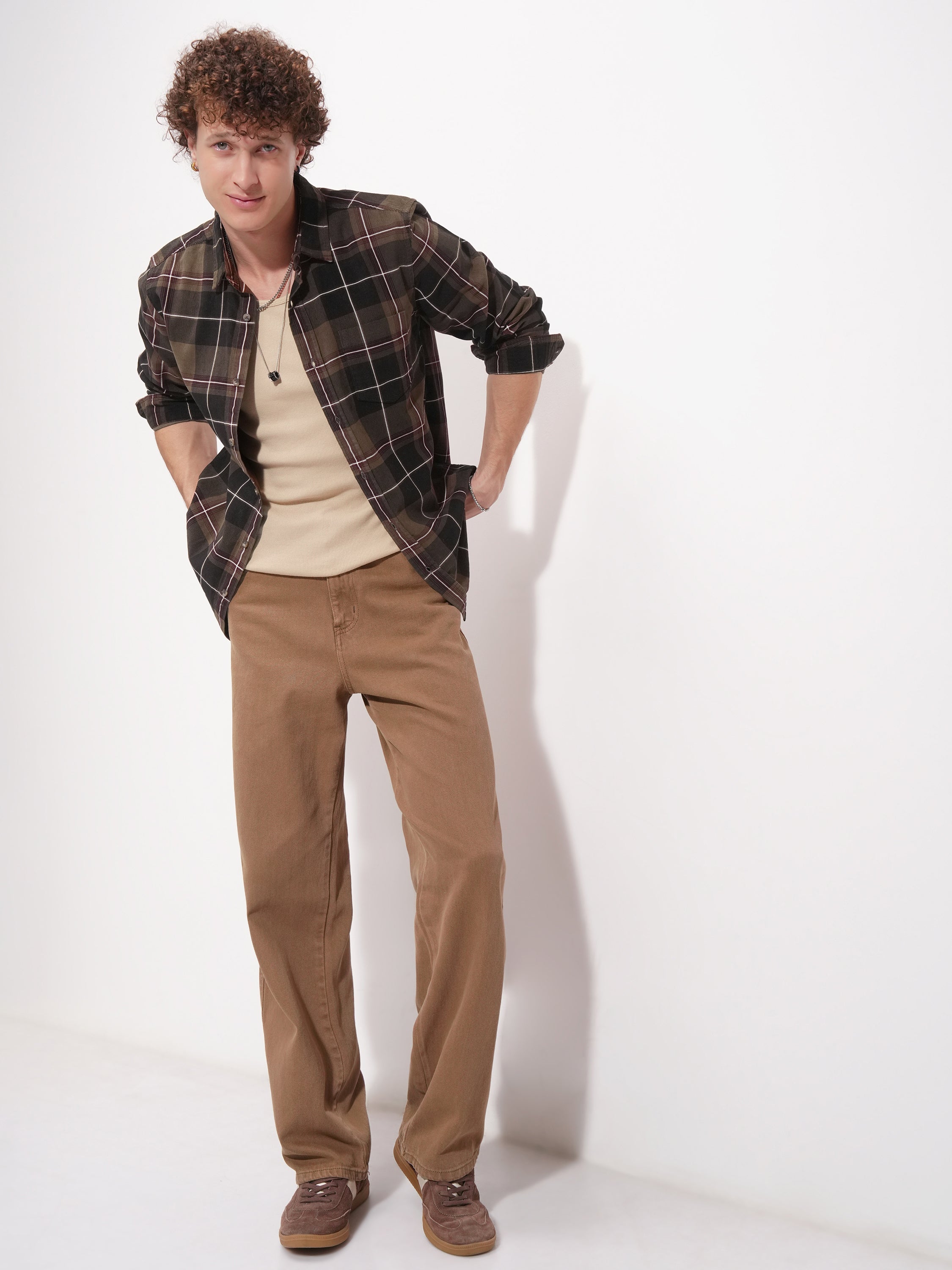 Highlander Men Mustard Checked Slim Fit Casual Shirt - Mustard - Image 2