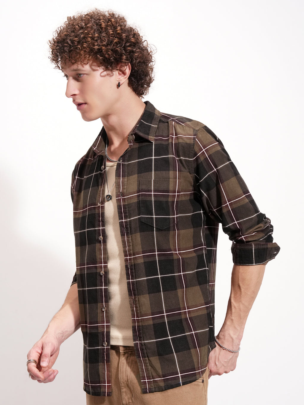 Highlander Men Mustard Checked Slim Fit Casual Shirt - Mustard - Image 4