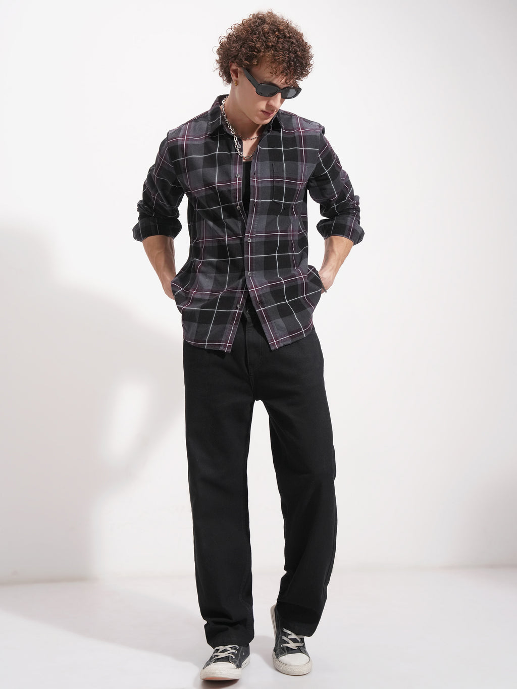Highlander Men Grey Checked Slim Fit Casual Shirt - Grey - Image 2