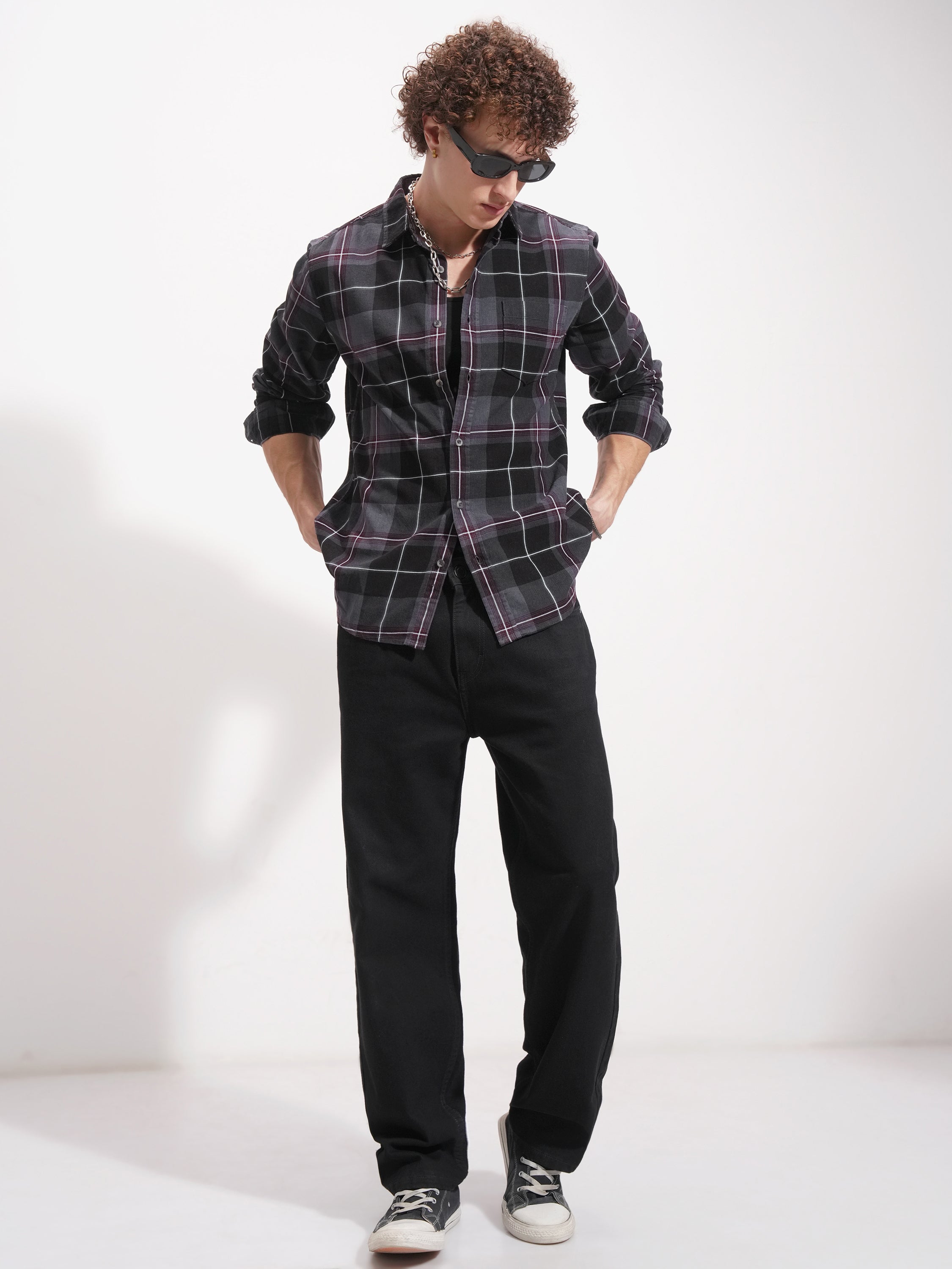 Highlander Men Grey Checked Slim Fit Casual Shirt - Grey - Image 2