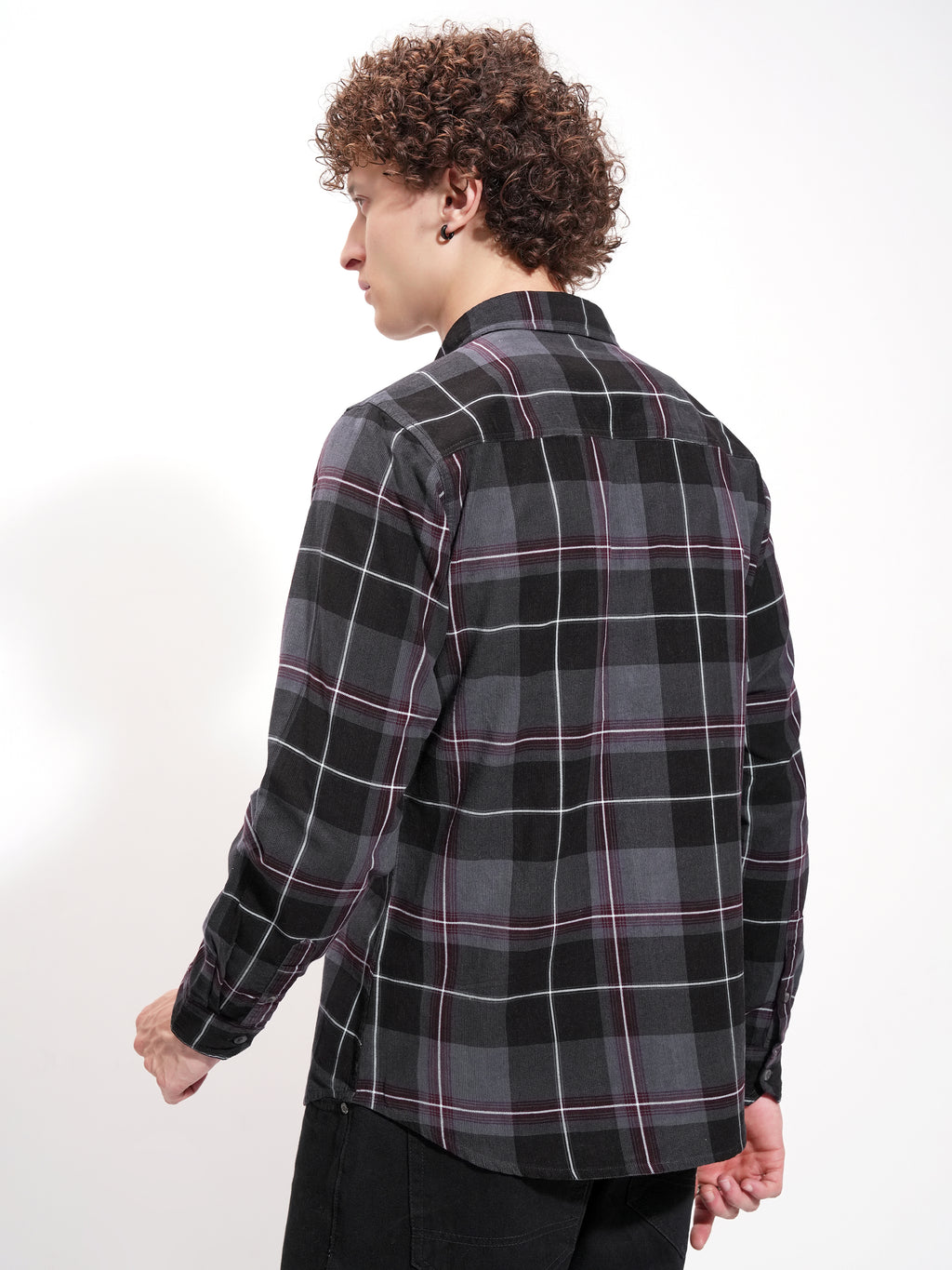 Highlander Men Grey Checked Slim Fit Casual Shirt - Grey - Image 3