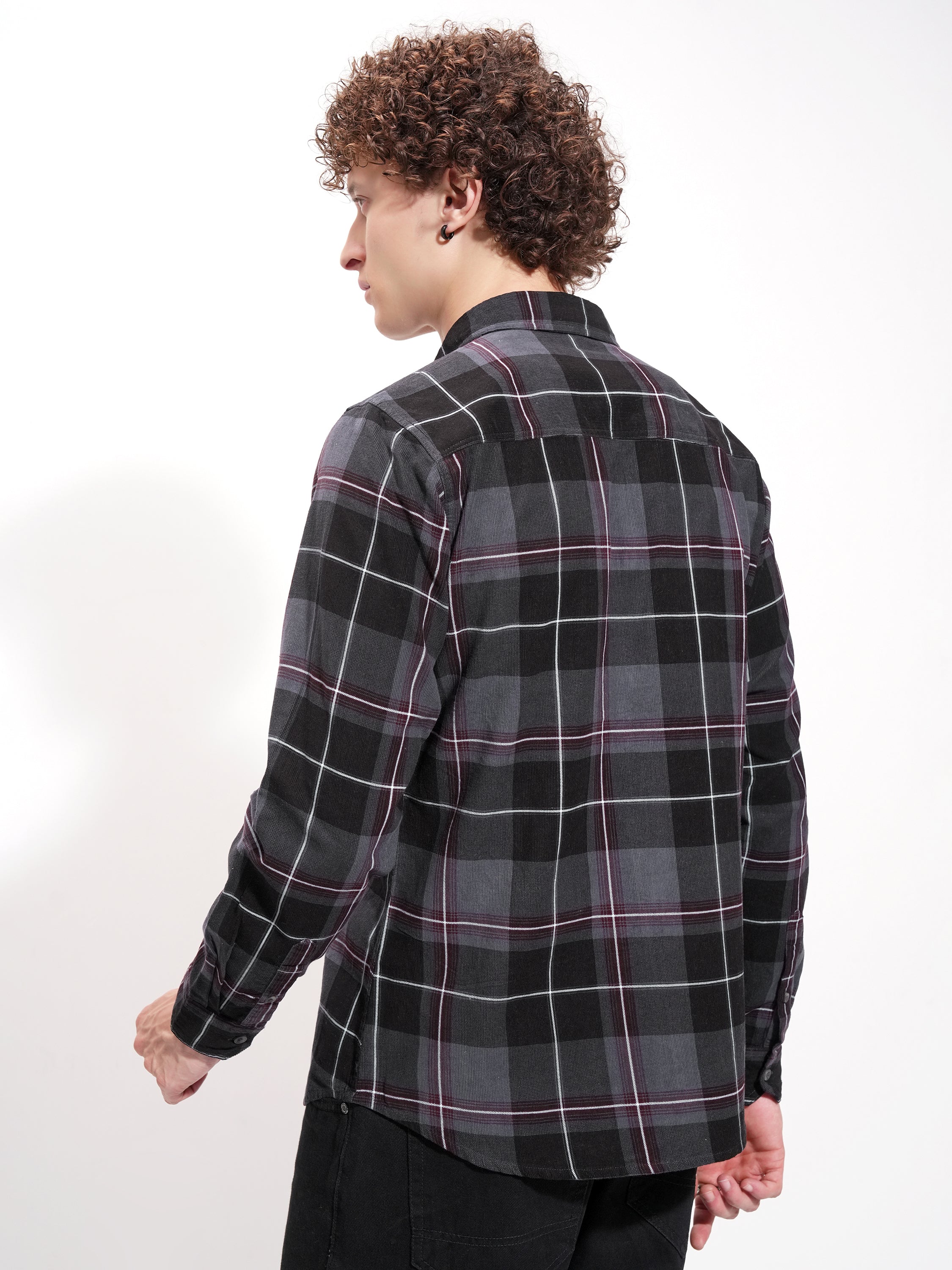 Highlander Men Grey Checked Slim Fit Casual Shirt - Grey - Image 3