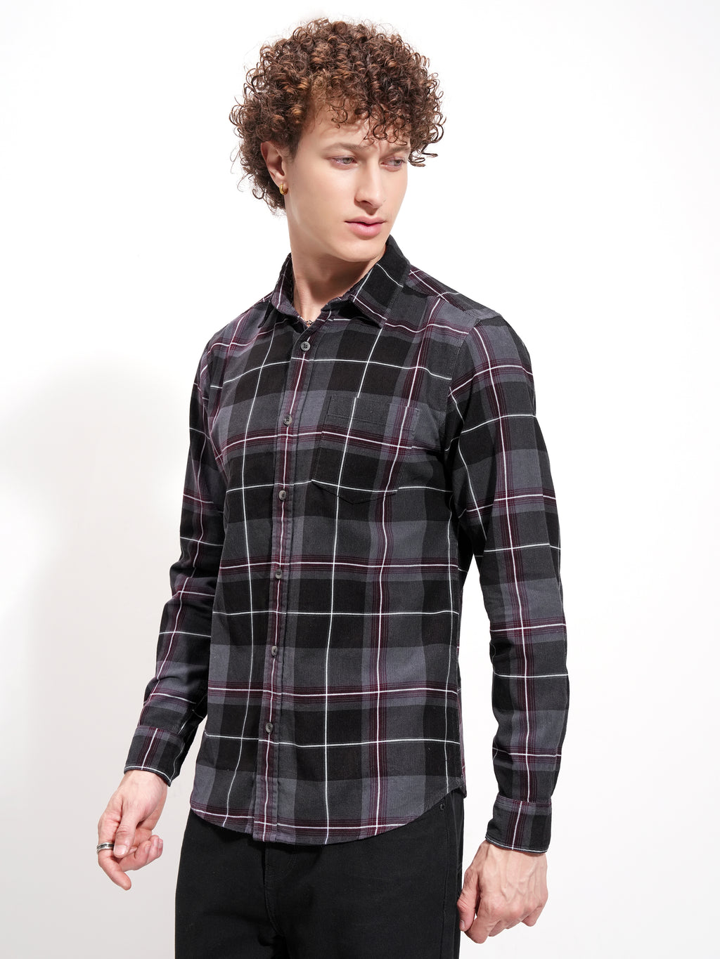 Highlander Men Grey Checked Slim Fit Casual Shirt - Grey - Image 4