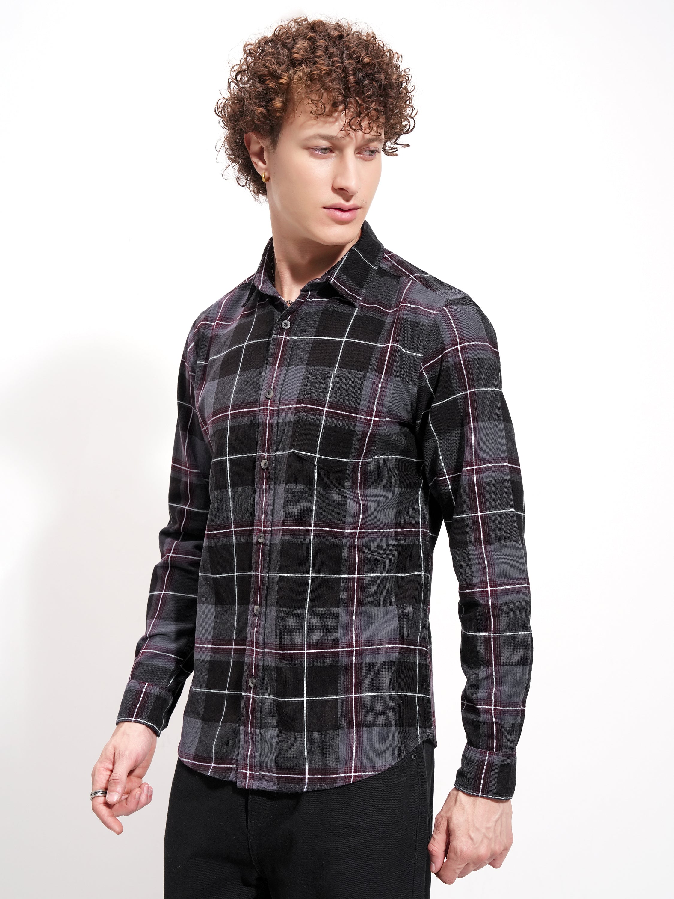 Highlander Men Grey Checked Slim Fit Casual Shirt - Grey - Image 4