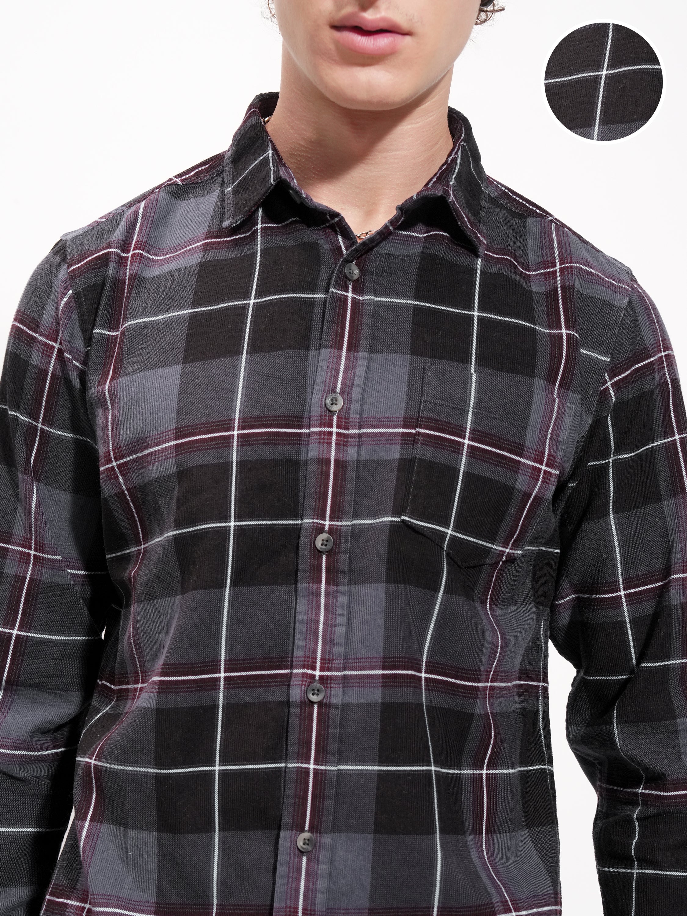 Highlander Men Grey Checked Slim Fit Casual Shirt - Grey - Image 5