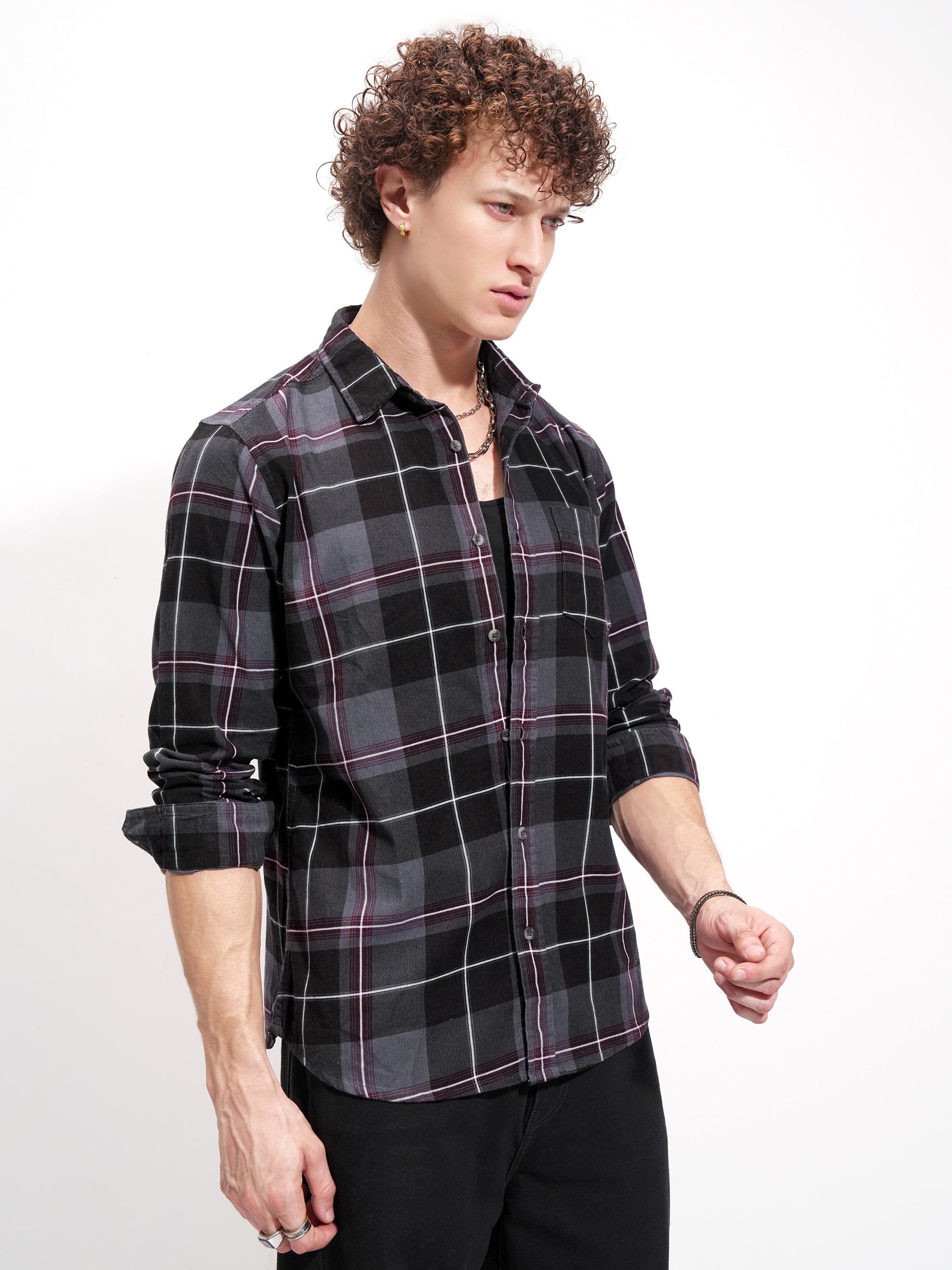 Highlander Men Grey Checked Slim Fit Casual Shirt - Grey - Image 6