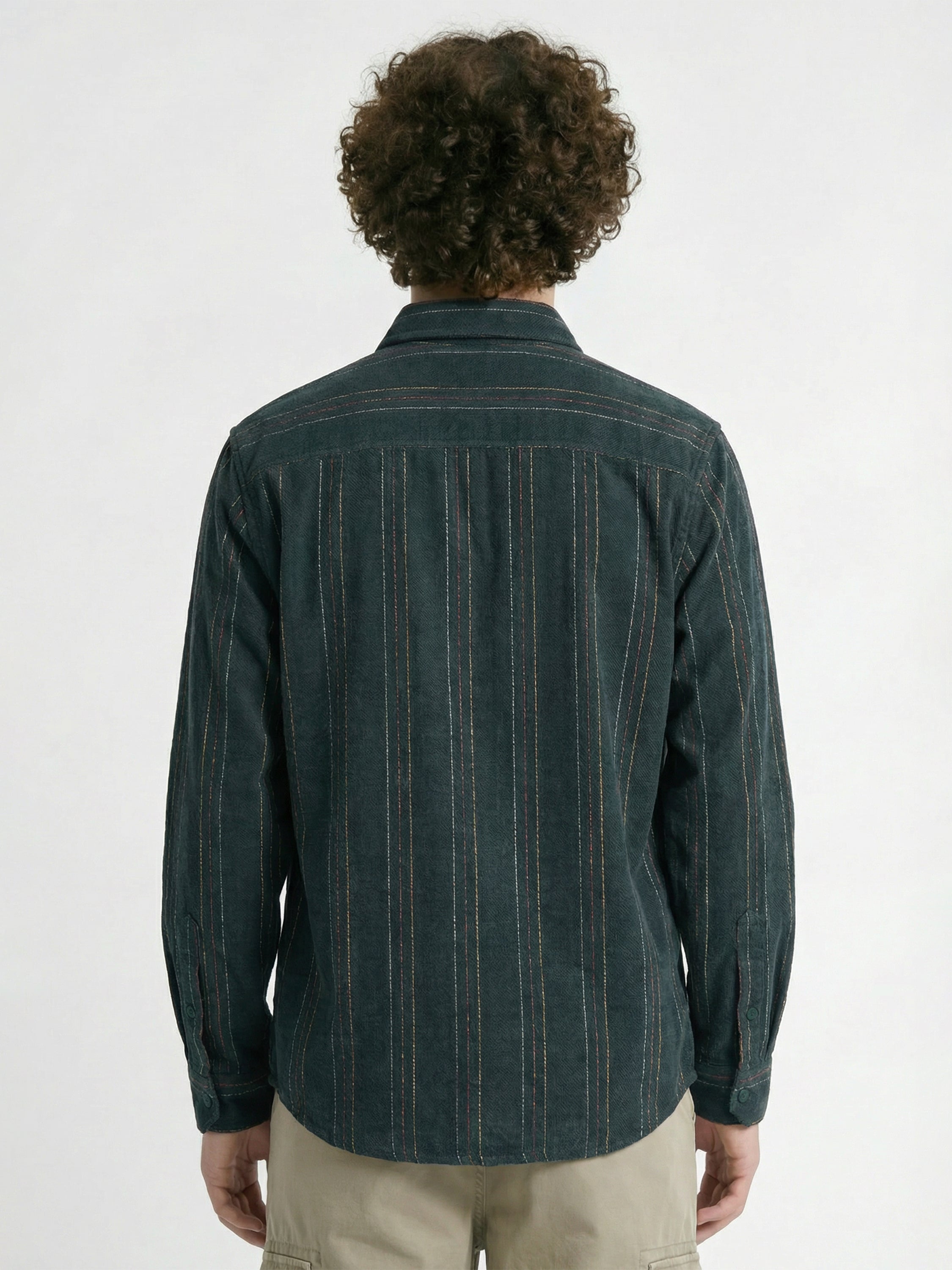 Highlander Men Green Striped Slim Fit Casual Shirt - Green - Image 3