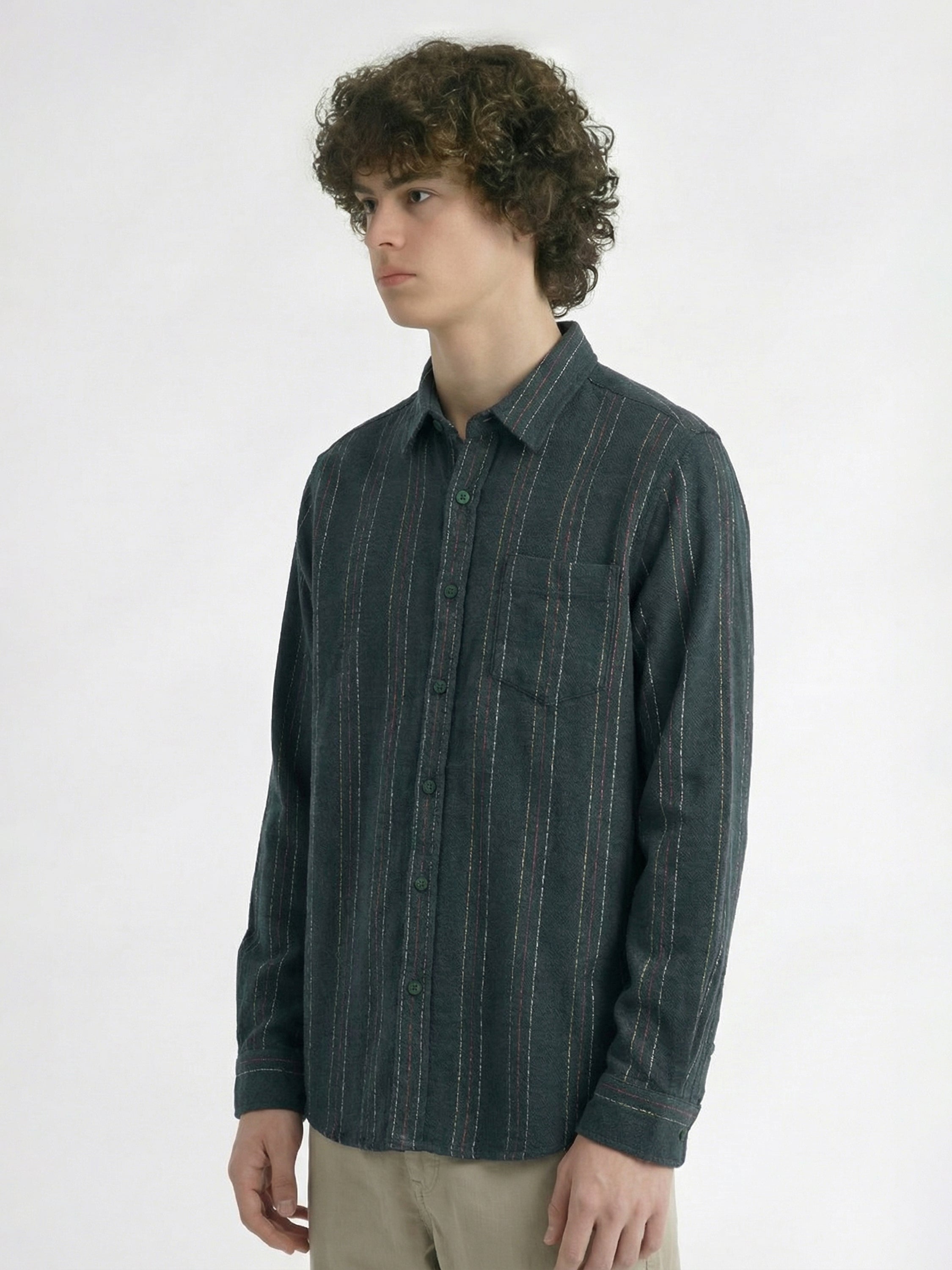 Highlander Men Green Striped Slim Fit Casual Shirt - Green - Image 4