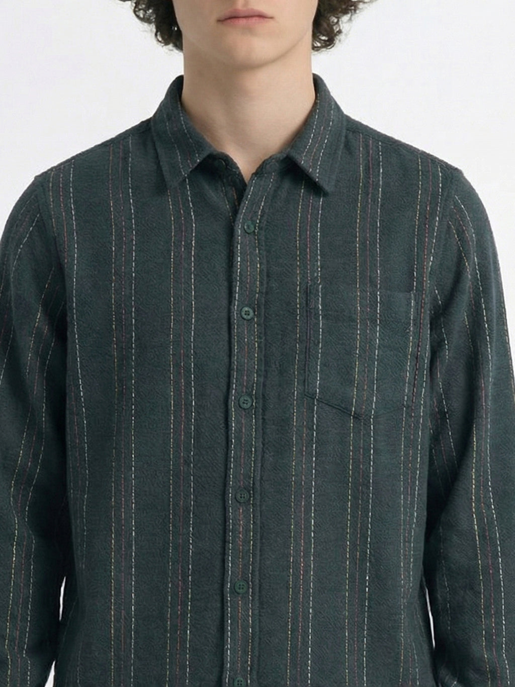 Highlander Men Green Striped Slim Fit Casual Shirt - Green - Image 5