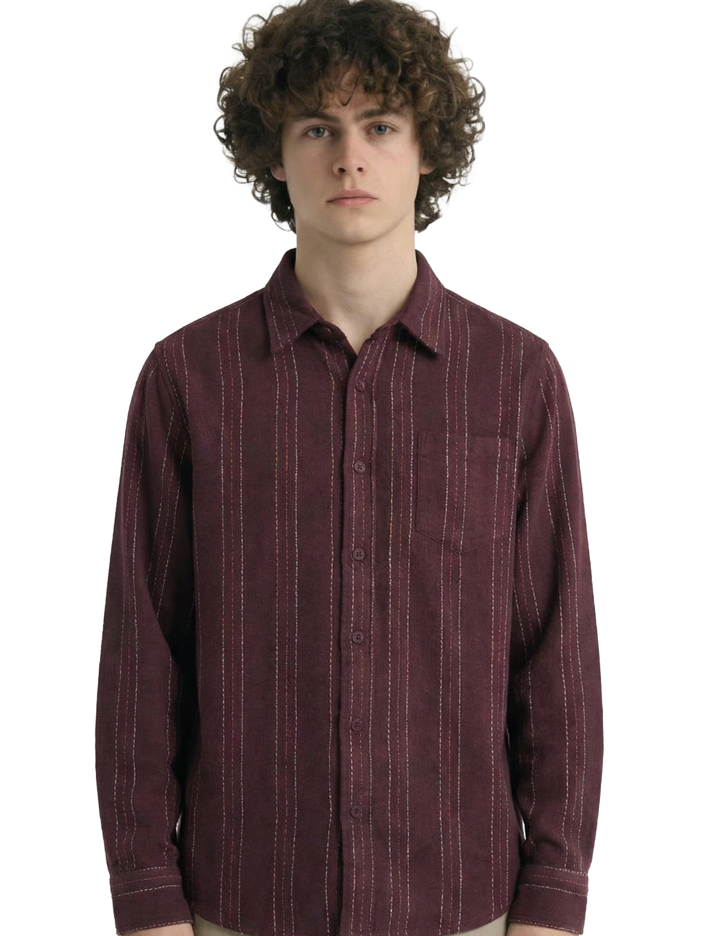 Highlander Men Maroon Striped Slim Fit Casual Shirt - Maroon - Image 1
