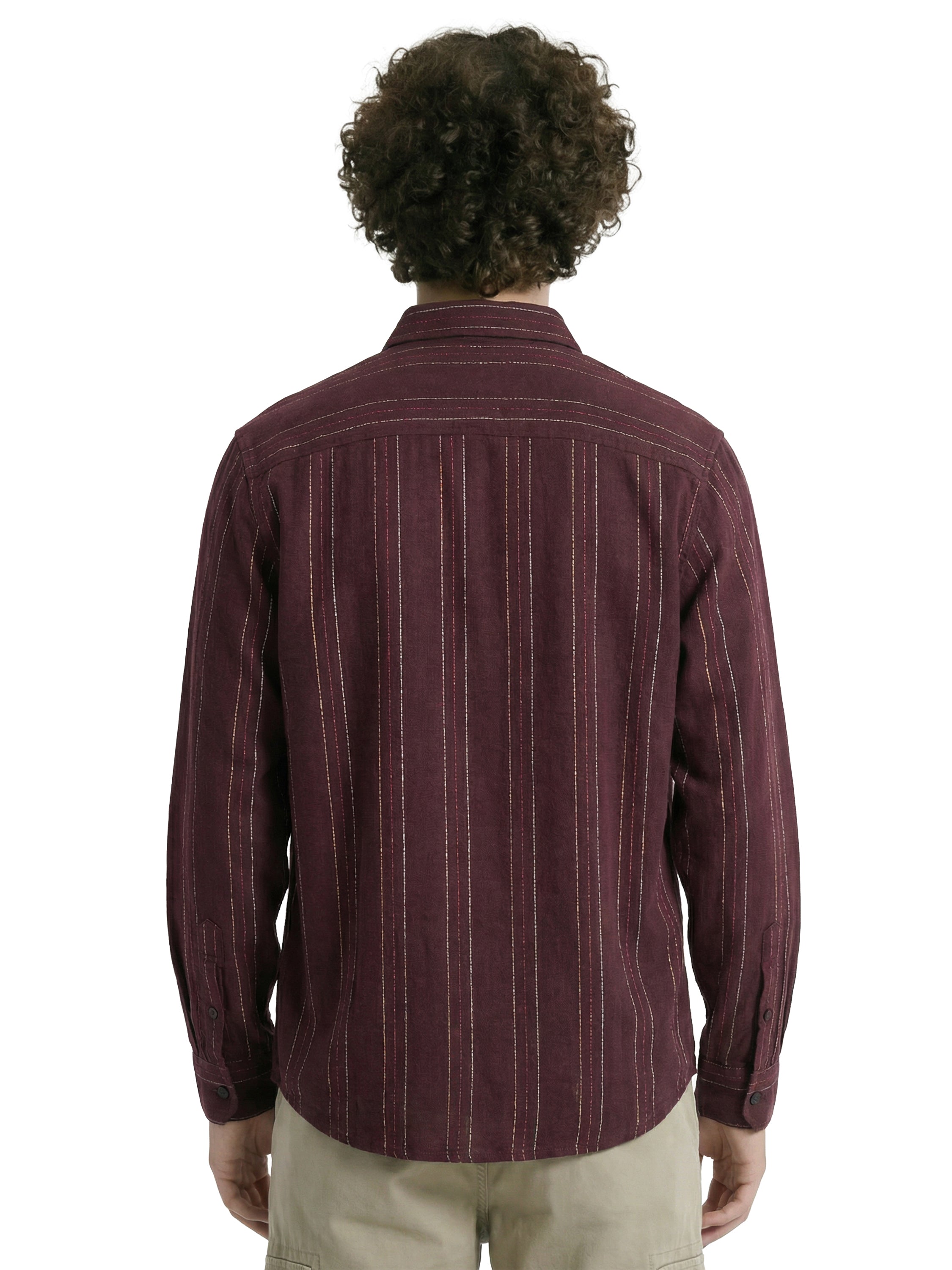 Highlander Men Maroon Striped Slim Fit Casual Shirt - Maroon - Image 3