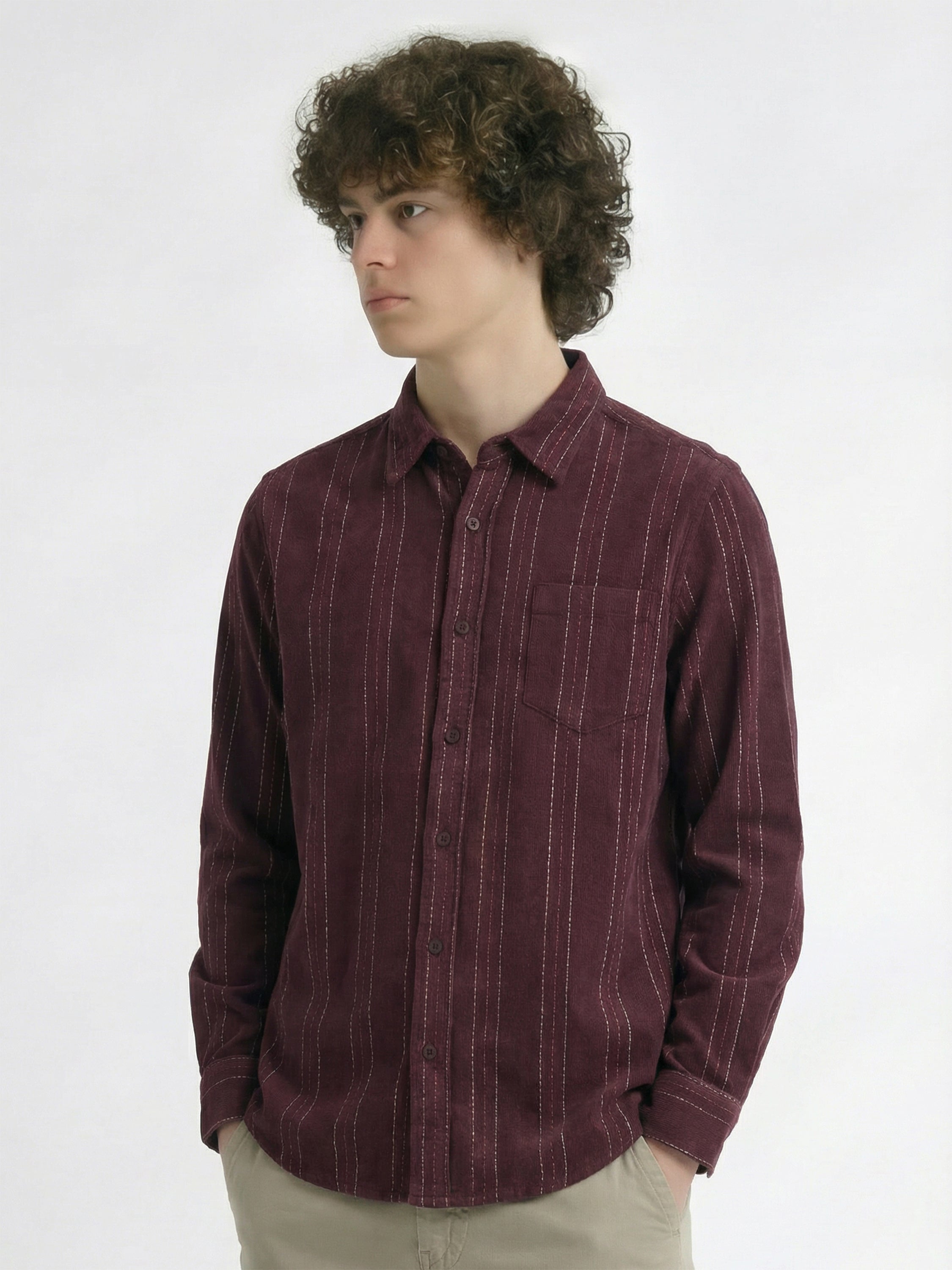 Highlander Men Maroon Striped Slim Fit Casual Shirt - Maroon - Image 4