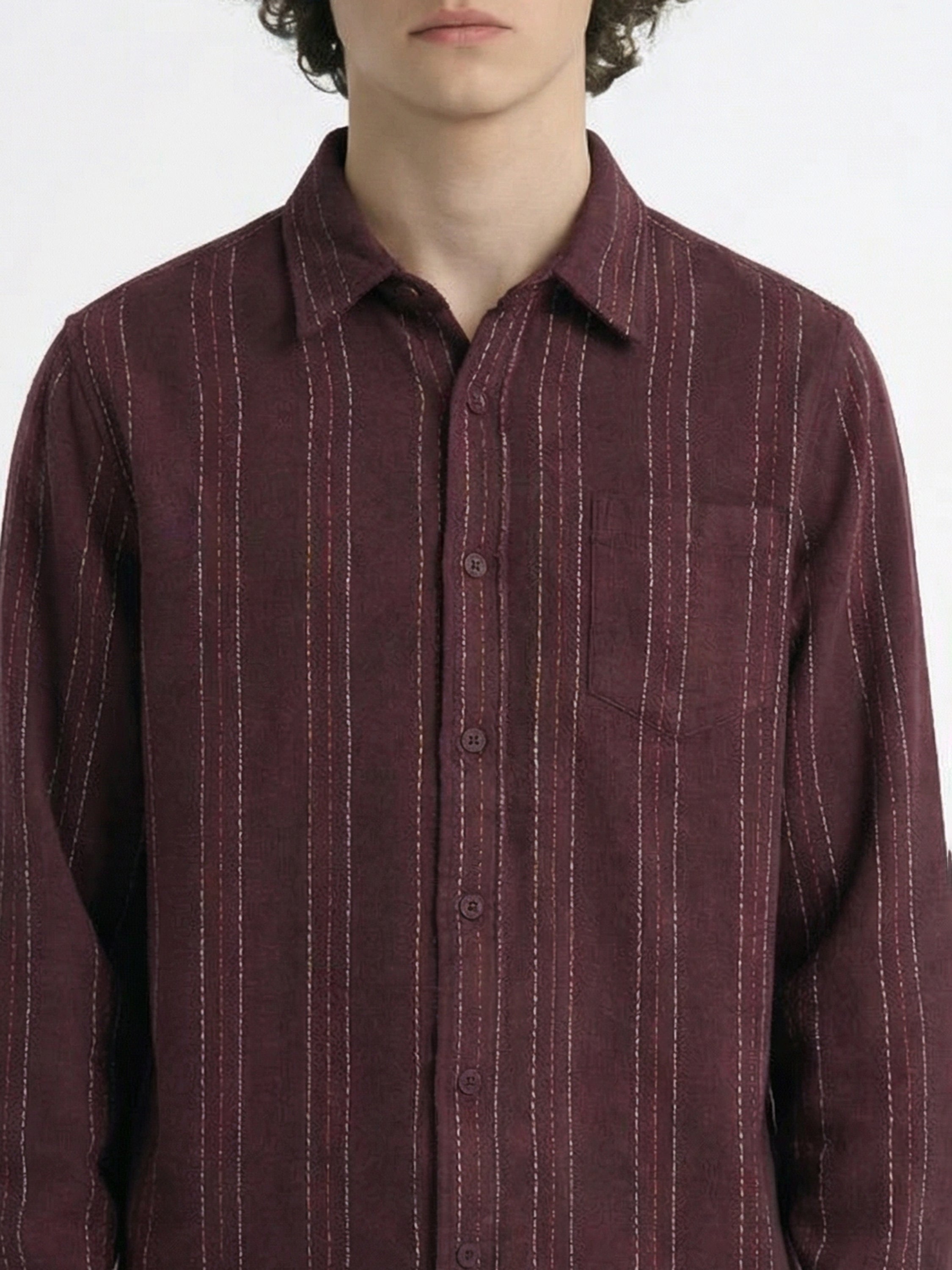 Highlander Men Maroon Striped Slim Fit Casual Shirt - Maroon - Image 5