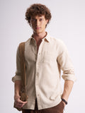 Highlander Men Beige Self Design Slim Fit Casual Shirt - Beige - Image 1