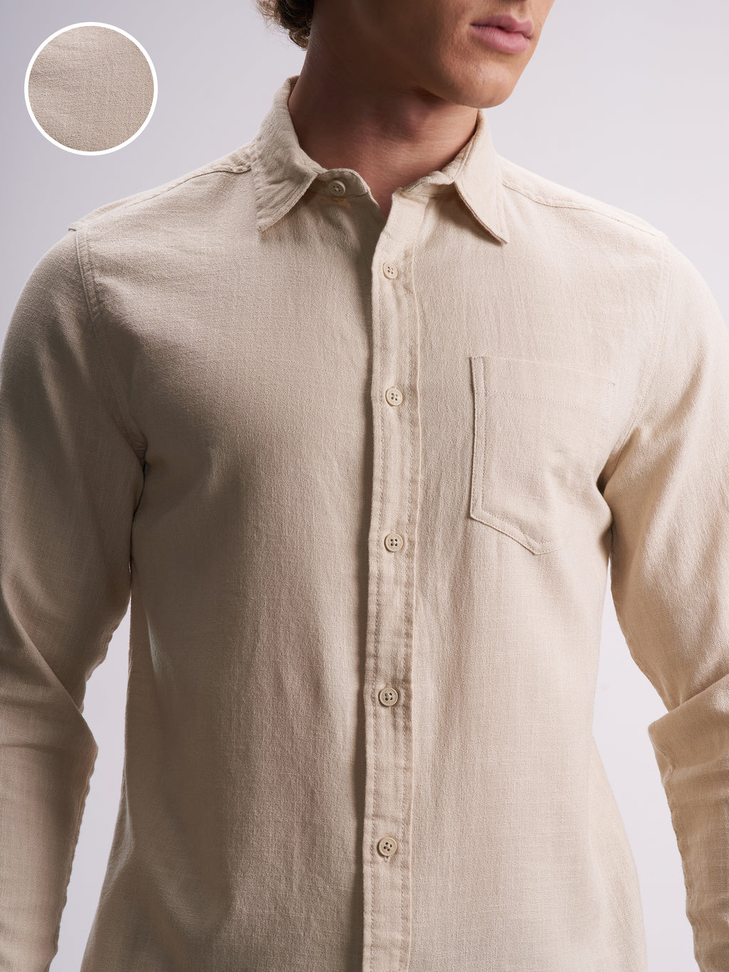 Highlander Men Beige Self Design Slim Fit Casual Shirt - Beige - Image 5