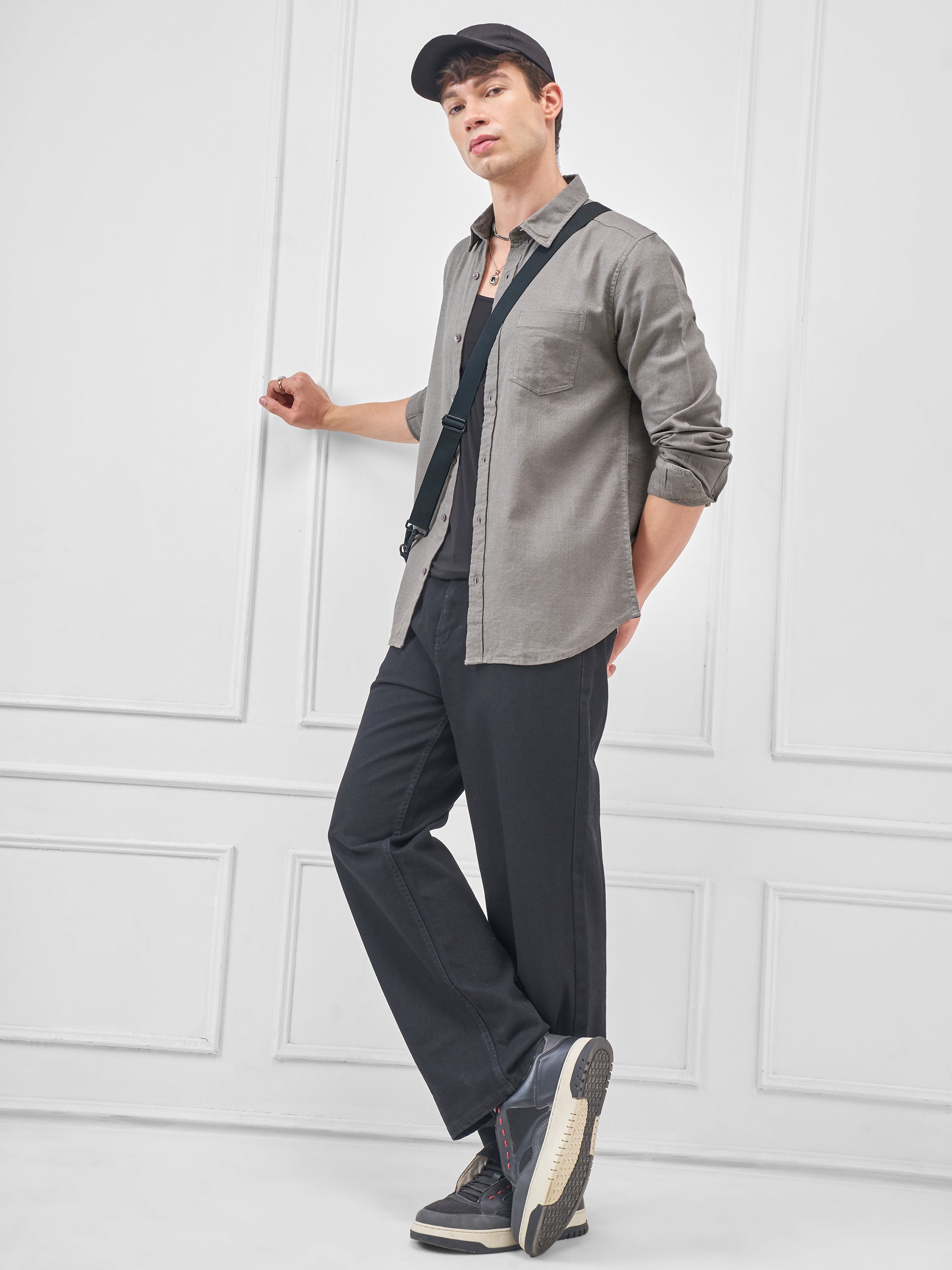 Highlander Men Grey Solid Slim Fit Casual Shirt - Grey - Image 2